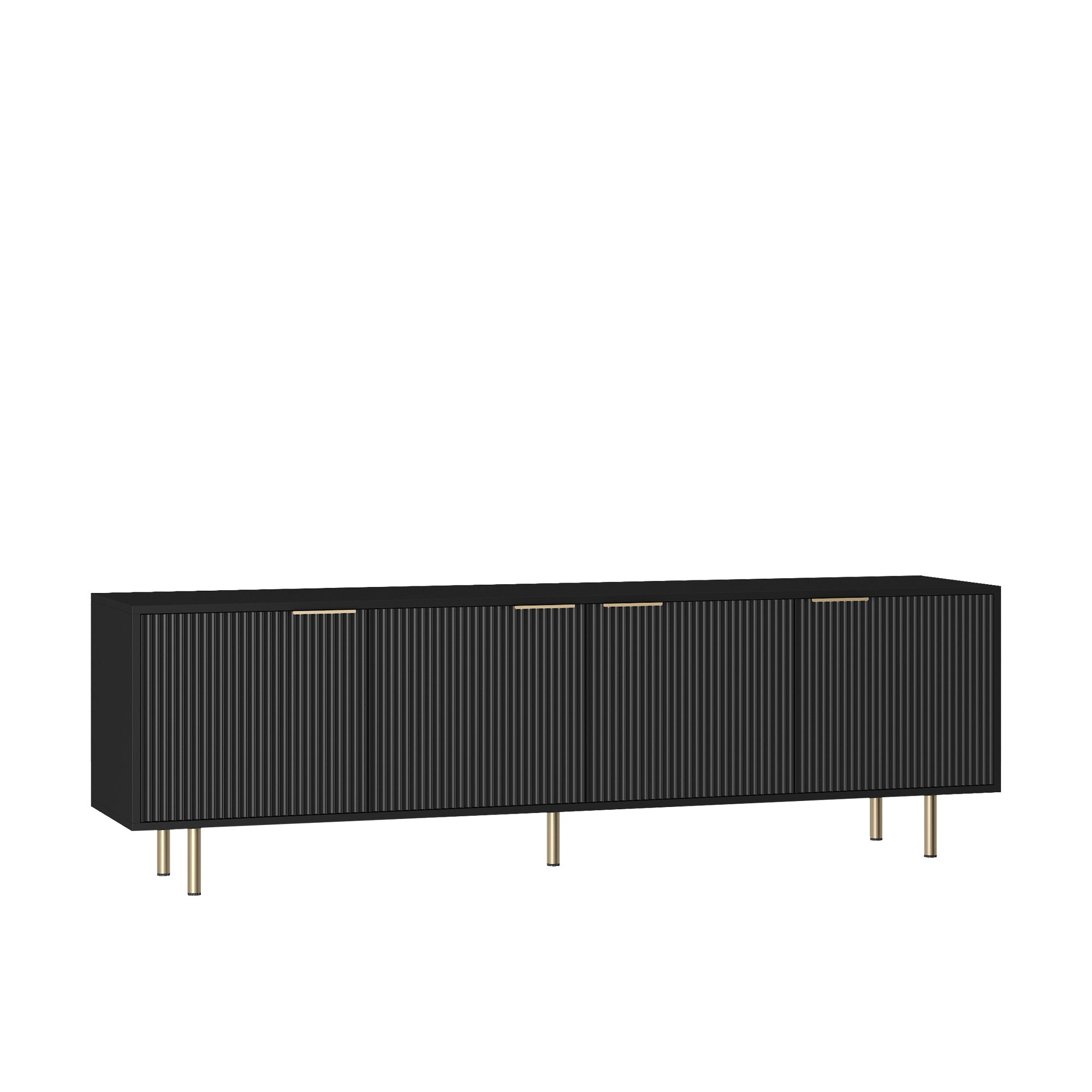 Black  Modern TV Stand Fluted 68' , Entertainment Center with Storage Doors, TV Console Media Cabinet,  for 55+ Inch TV, Living Room