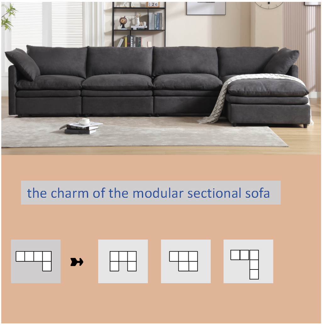 [ PACKAGING NEW UPGRADE]   [VIDEO PROVIDED]Modern U-shaped Sectional Sofa ,5-seat  Sofa ,Sleeper Sofa Couch with Chaise Lounge for Living Room,Apartment,Upholstered,Polyester,New upgrade,Dark Gray