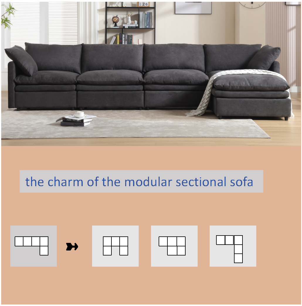 [ PACKAGING NEW UPGRADE]   [VIDEO PROVIDED]Modern U-shaped Sectional Sofa ,5-seat  Sofa ,Sleeper Sofa Couch with Chaise Lounge for Living Room,Apartment,Upholstered,Polyester,New upgrade,Dark Gray