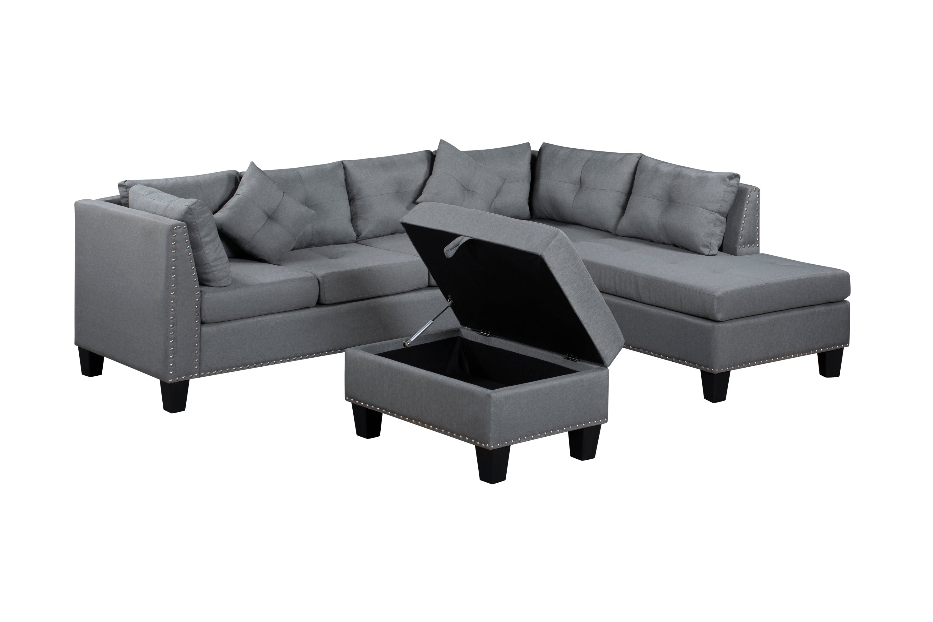 104.5' Upholstered Sofa,Chaise & Ottoman , Gray