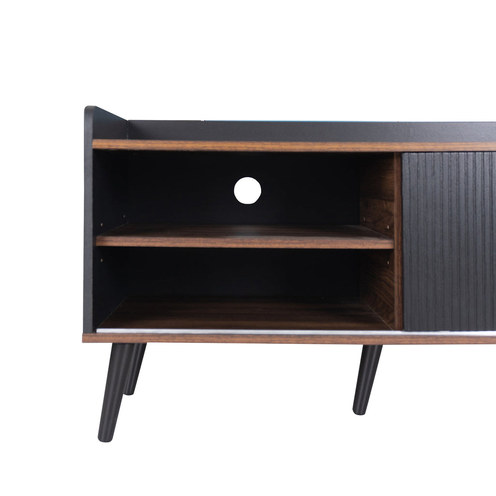 63'' Mid Century TV Stand with 2 Cabinets&  Open Compartments, Entertainment Center for TVs up to 70'', Television Console for Living Room, Bedroom, Home Theatre