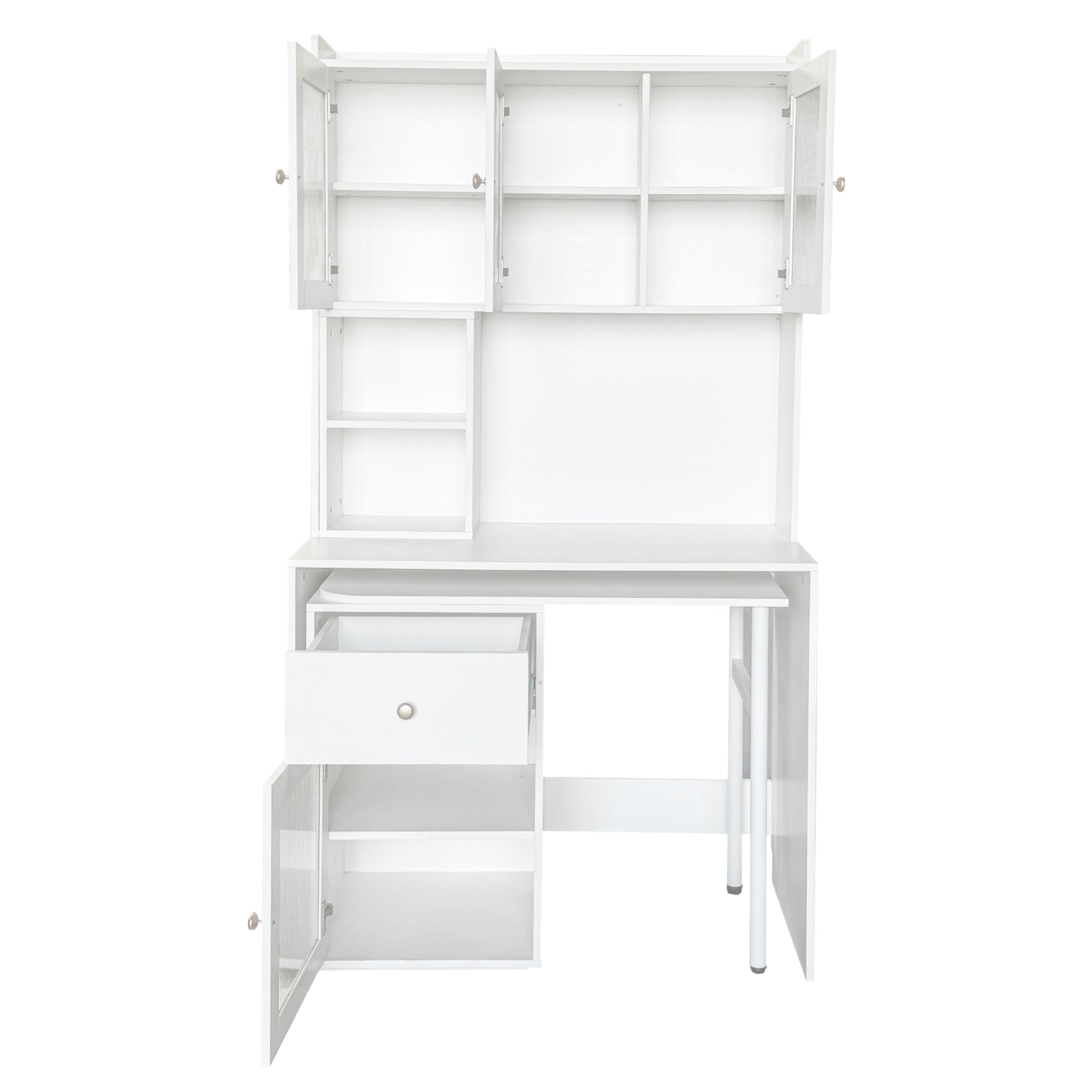 Computer Desk with glass door for Home Office or Study desk,  Bookshelf & Hutch, Computer Desk with 90 Degree Rotating Desktop,Large Working Space