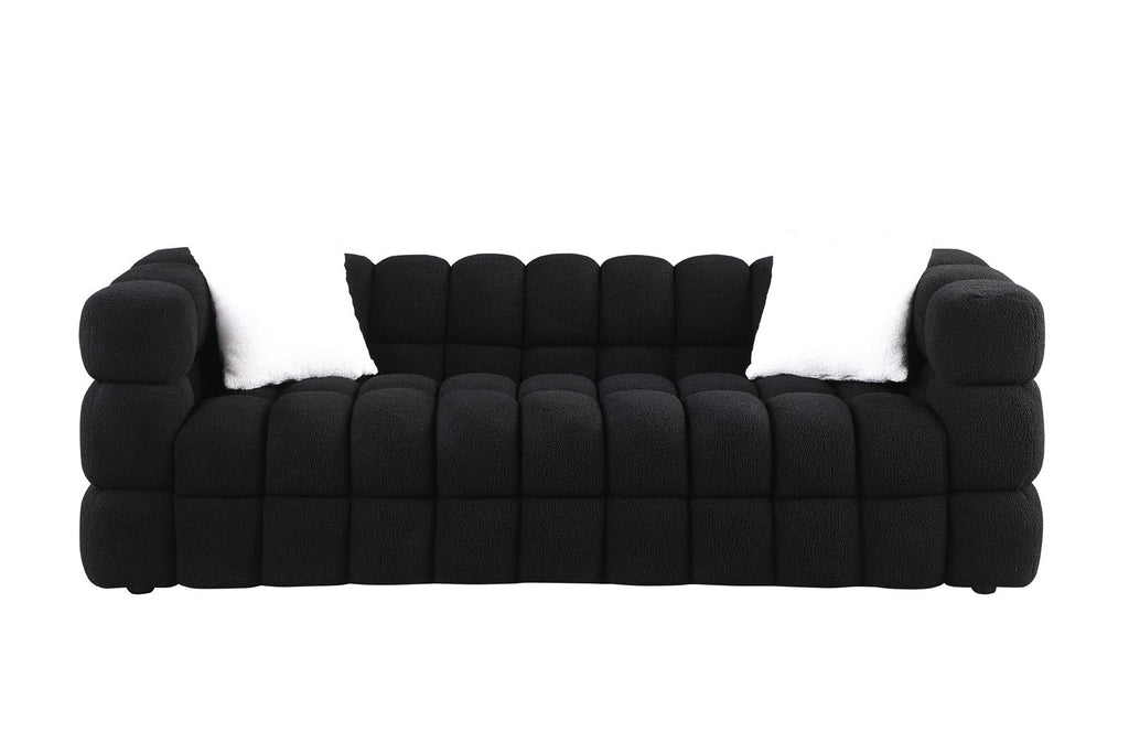 84.3 length ,35.83' deepth ,human body structure for USA people,  marshmallow sofa,boucle sofa ,black color,3 seater