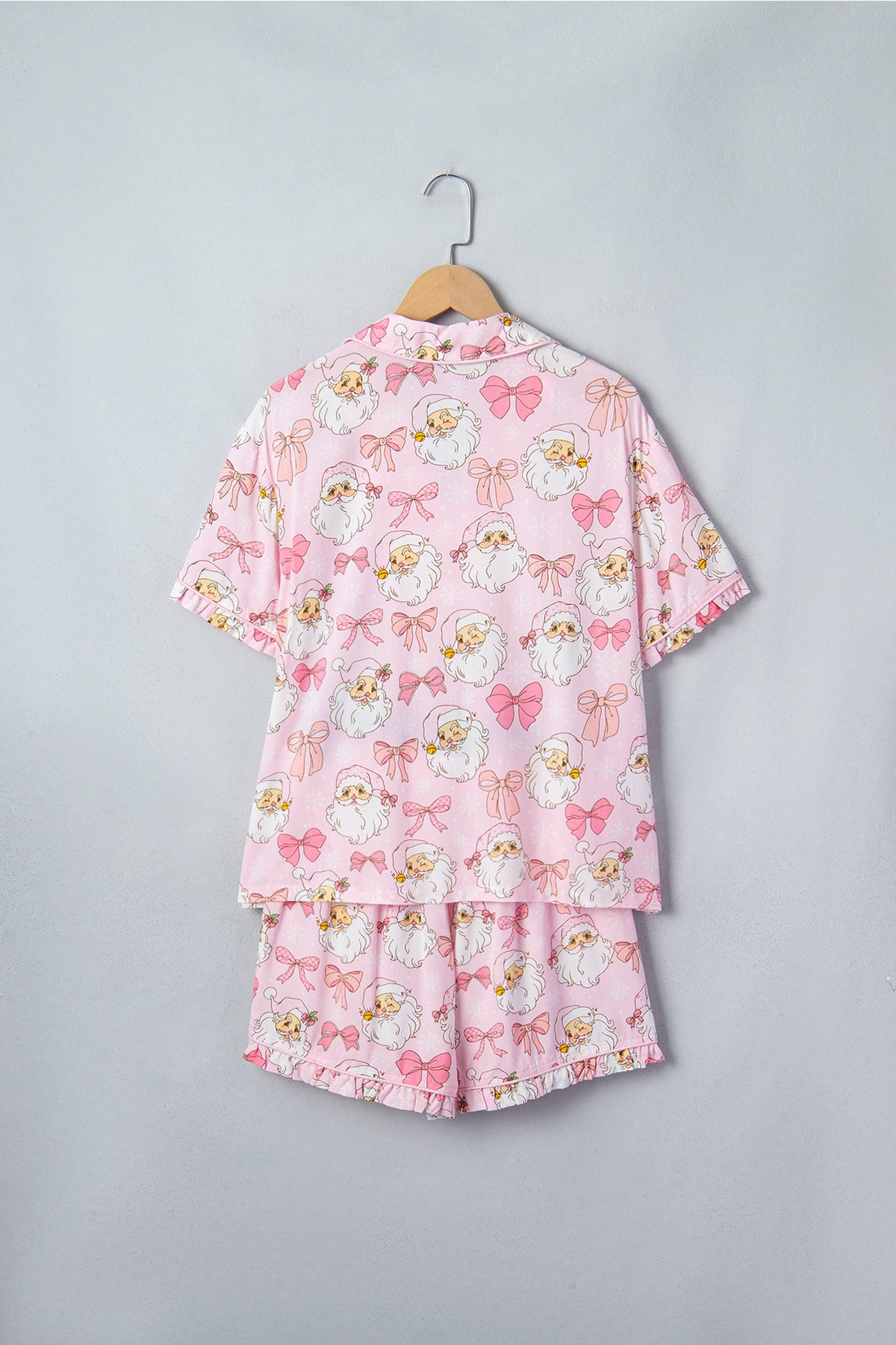 Christmas Santa Print Top & Shorts Pajama Set