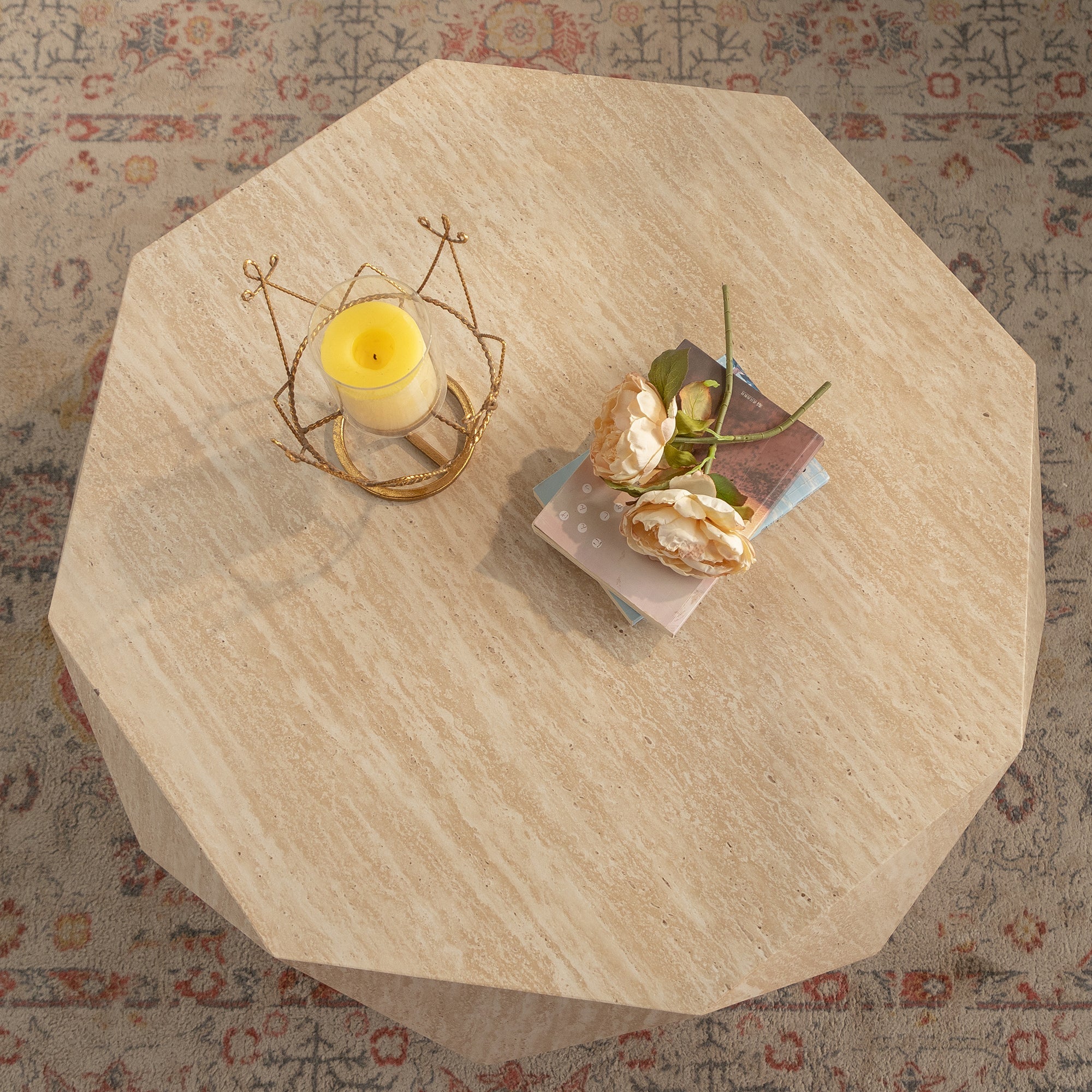 Modern Farmhouse Coffee Table Drum Coffee Table, American Natural Retro Style Coffee Table for Office, Dining Room and Living Room