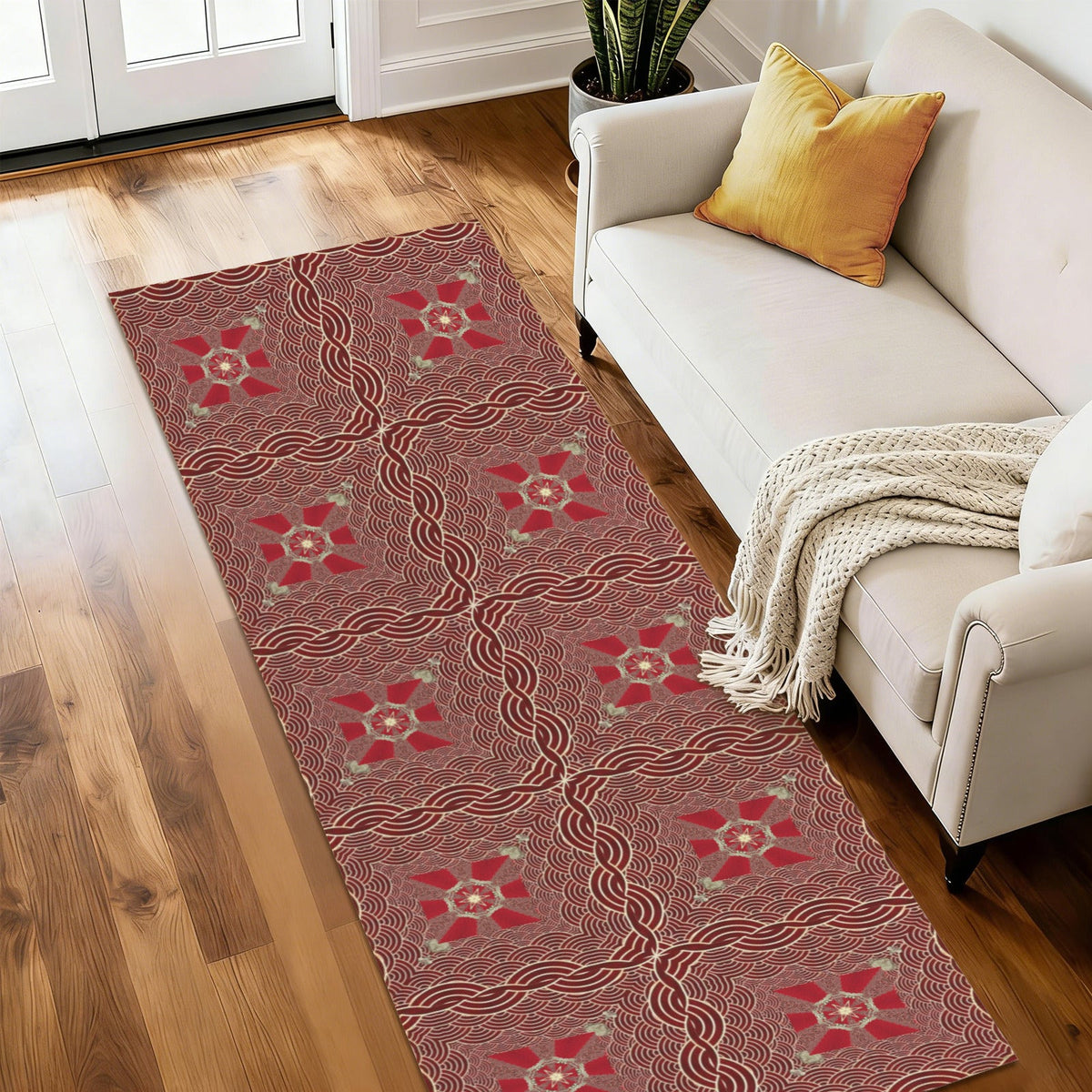 Maroon with Gold Chains Indoor Runner Rug - 70" x 26" | Ships from USA