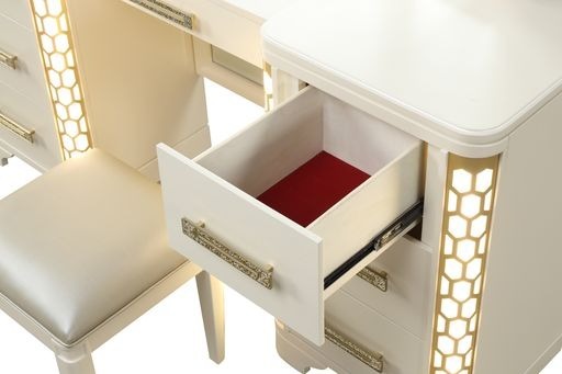 JASMINE Queen 5 Pc Unique LED Vanity Bedroom Set made with Wood in Beige (NJ INVENTORY)