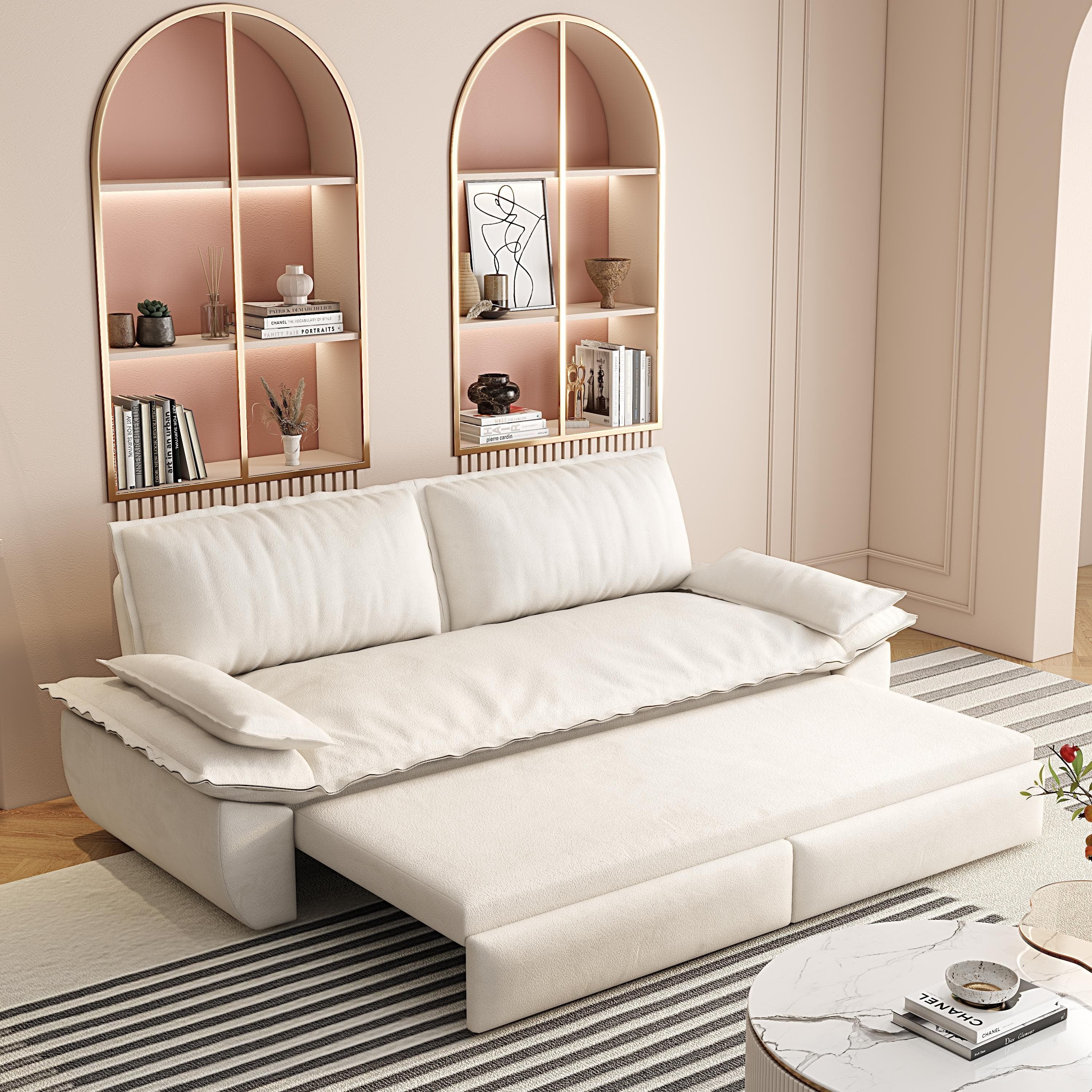 73.2' Queen Pull Out Sofa Bed,3-in-1 Convertible Sleeper Sofa,Multi-Functional Velvet Loveseat Bed