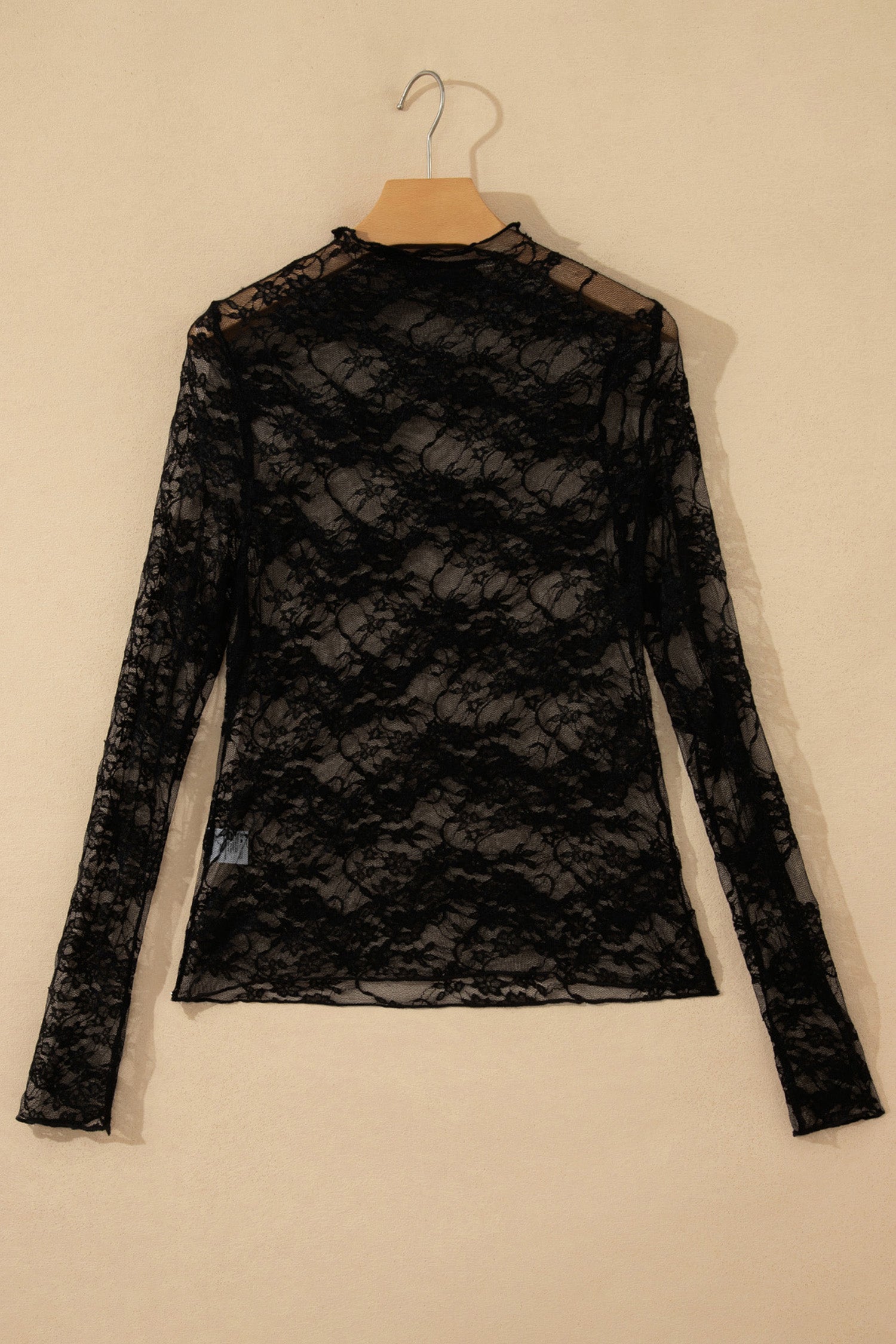 Sheer Floral Lace Mock Neck Long Sleeve Top