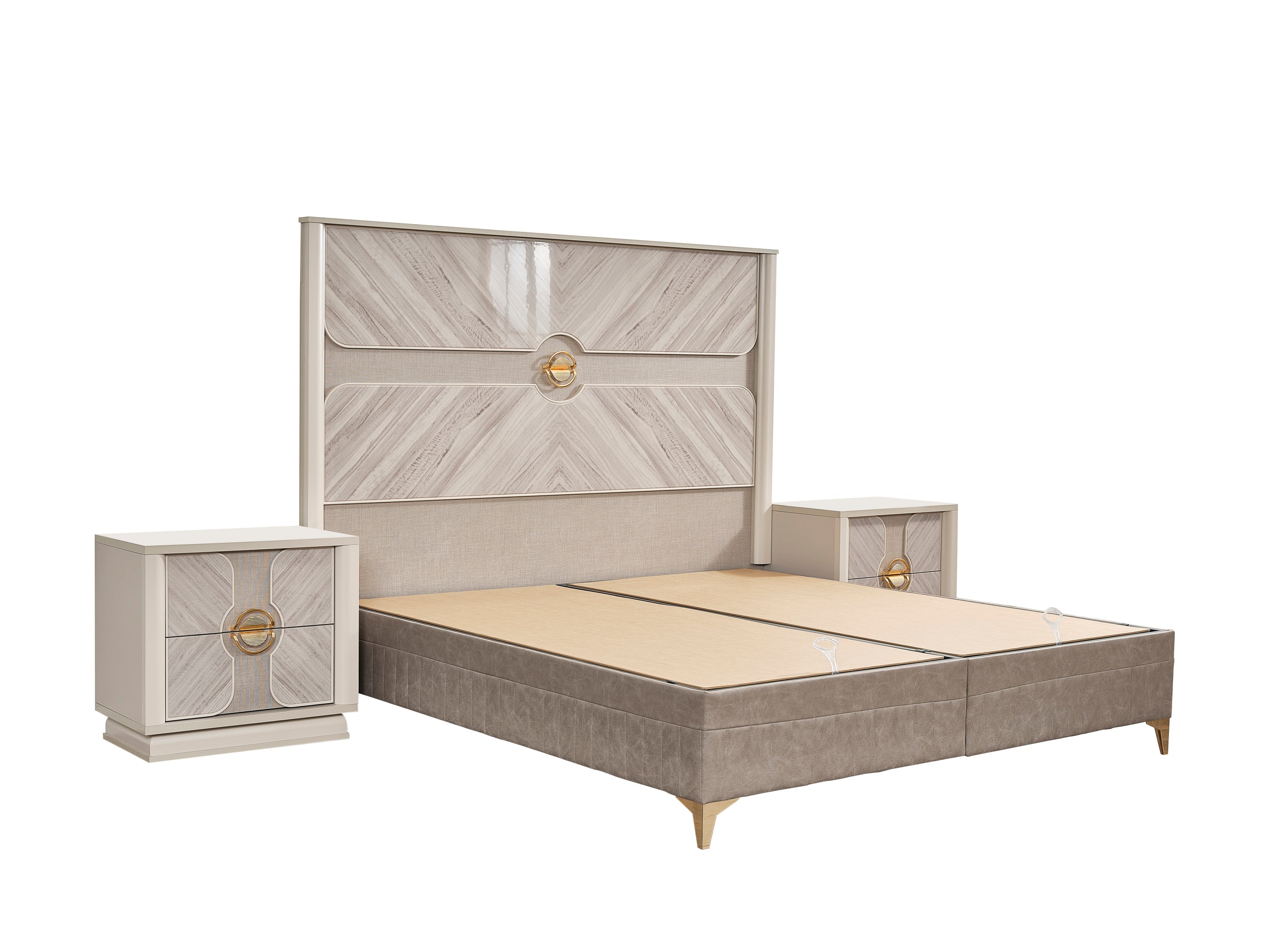 Eternity Traditional Style 5 Pc Queen Bedroom Set Made with Wood and Gold Accents in Beige(NJ INVENTORY)