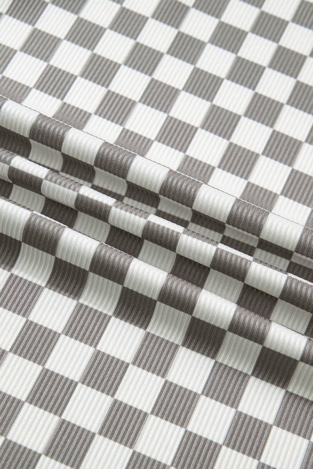 Checker Ribbed Knit Halter Tank Top