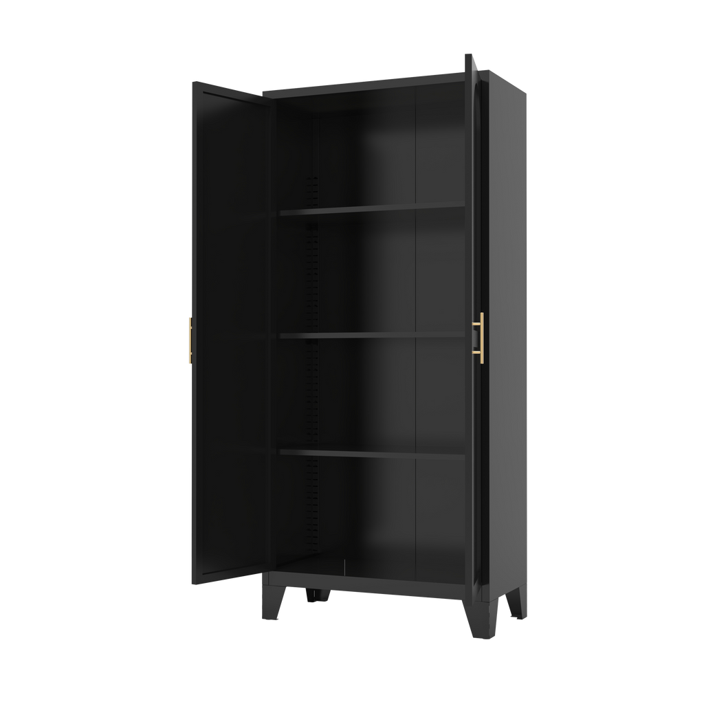 61'' 2 Shapely Doors Cabinet, Metal Storage Cabinet with Doors and Adjustable Shelves, for Bedroom, Living Room(Black)