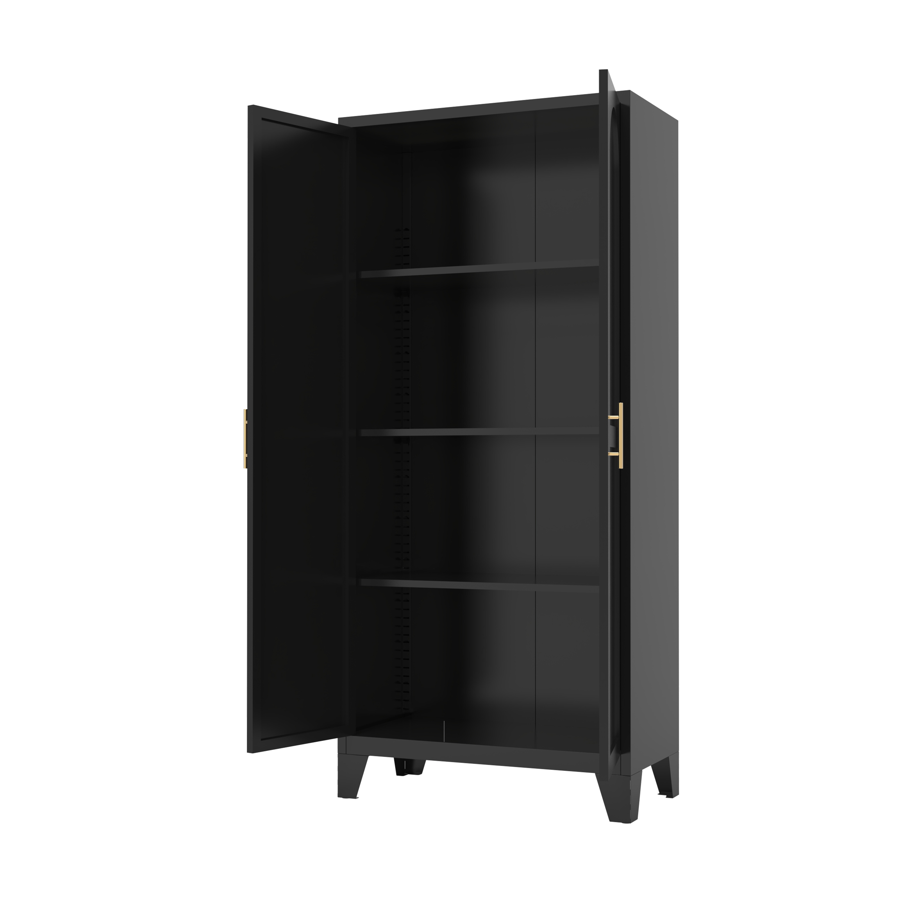 61'' 2 Shapely Doors Cabinet, Metal Storage Cabinet with Doors and Adjustable Shelves, for Bedroom, Living Room(Black)