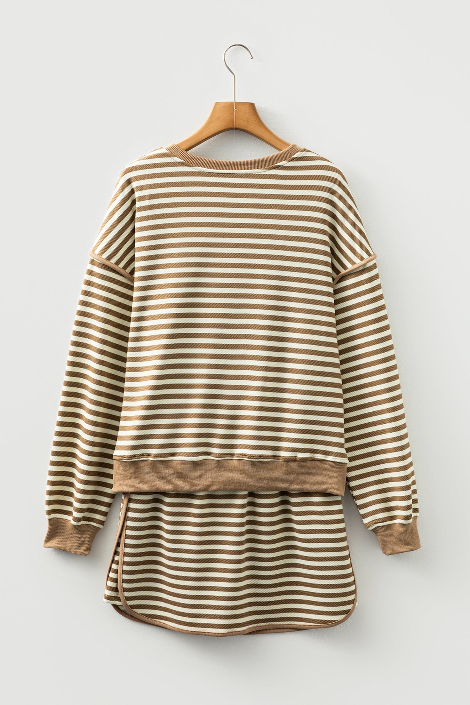 Stripe Textured Pullover Top and Mini Skirt Set