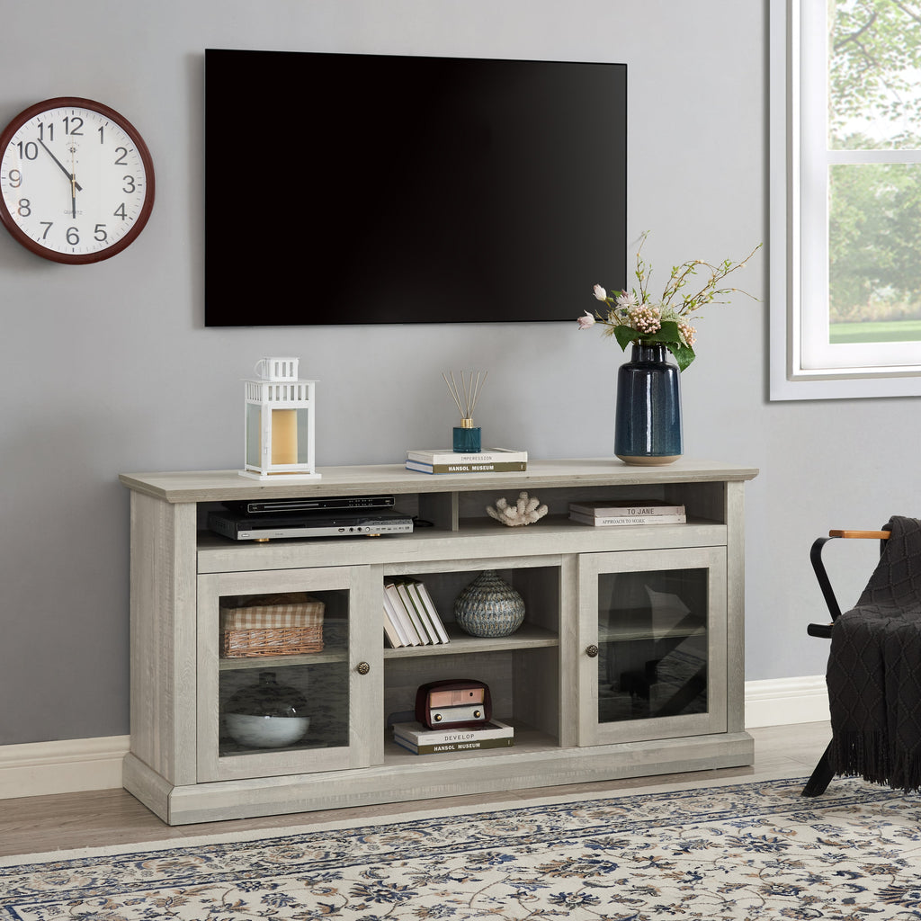 Contemporary TV Media Stand Modern Entertainment Console for TV Up to 65' with Open and Closed Storage Space, Stone Gray, 60'W*15.75'D*29'H