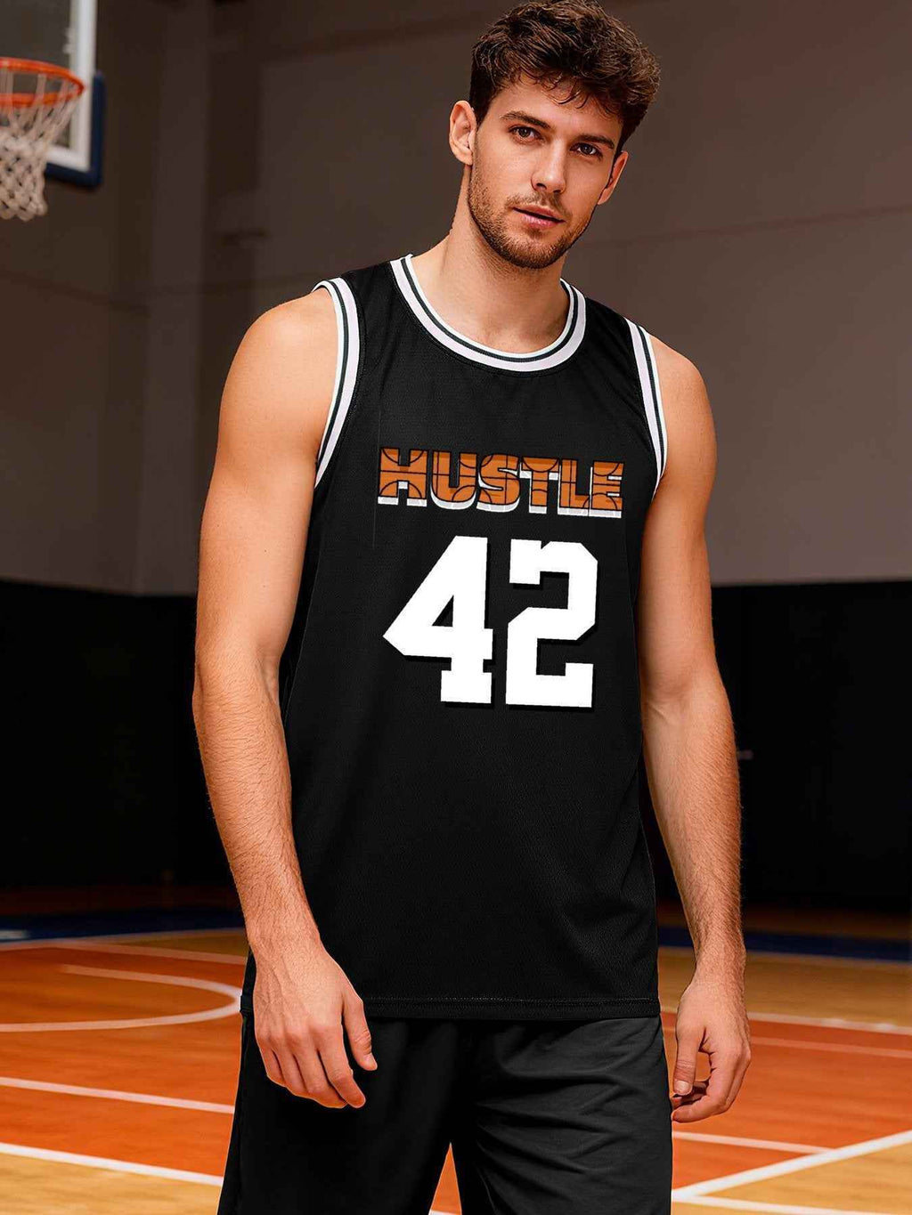 Hustle 42 Adult Black Basketball Jersey | Ships From USA