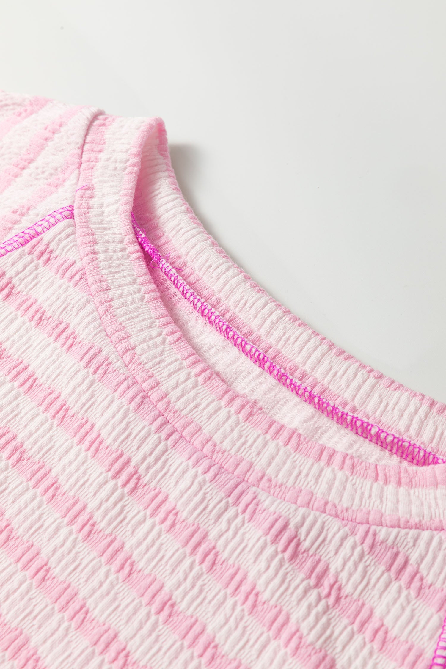 Stripe Textured Knit 3/4 Sleeve Top