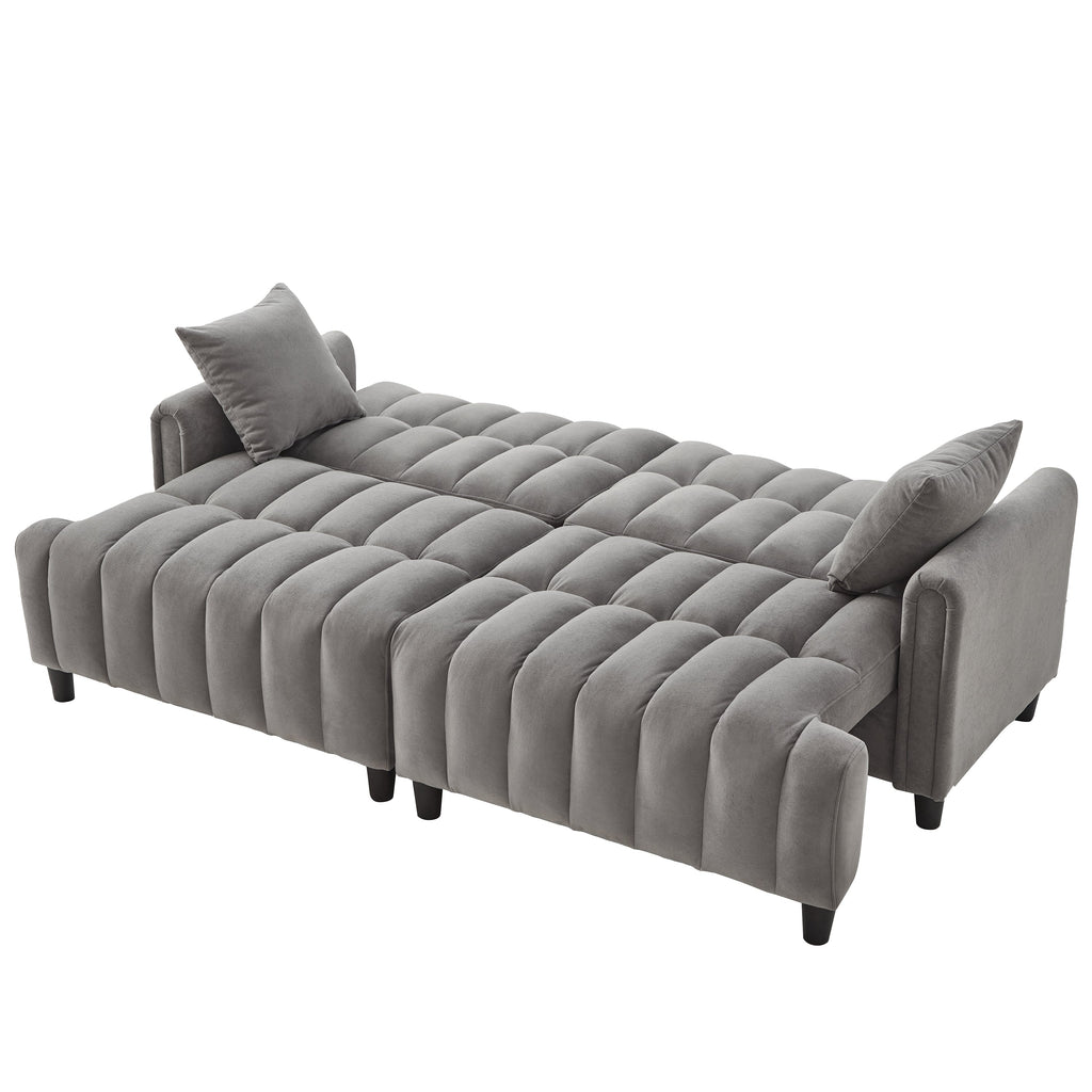 83'' Futon Sofa Bed, Polyester Fabric Comfy Futon Couch Bed with 2 Square Pillows, Convertible Sleeper Sofa with Adjustable Backrest,  Modern Loveseat Sleeper for Living Room, Gray