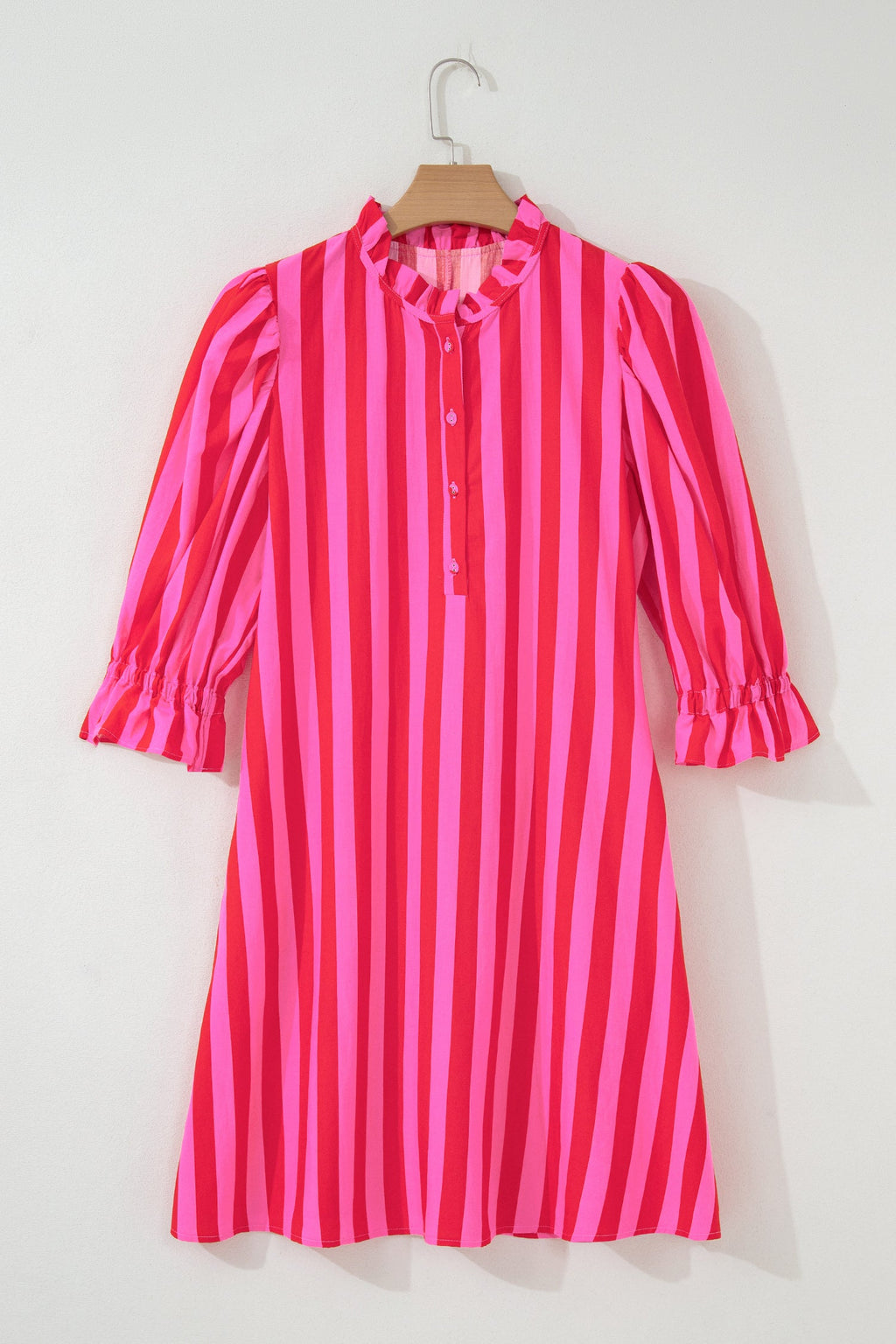 Plus Size Stripe Frilled Collar Button Mini Dress