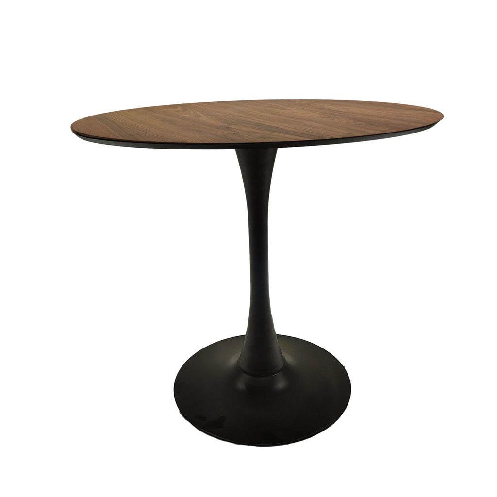 Mid-Century Round Dining Table, Walnut Color, MDF Table Top & Pedestal Base, 31.5 Inches