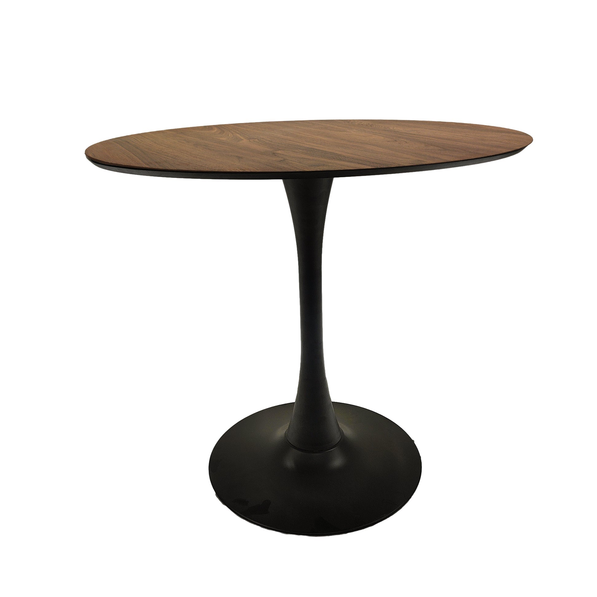 Mid-Century Round Dining Table, Walnut Color, MDF Table Top & Pedestal Base, 31.5 Inches