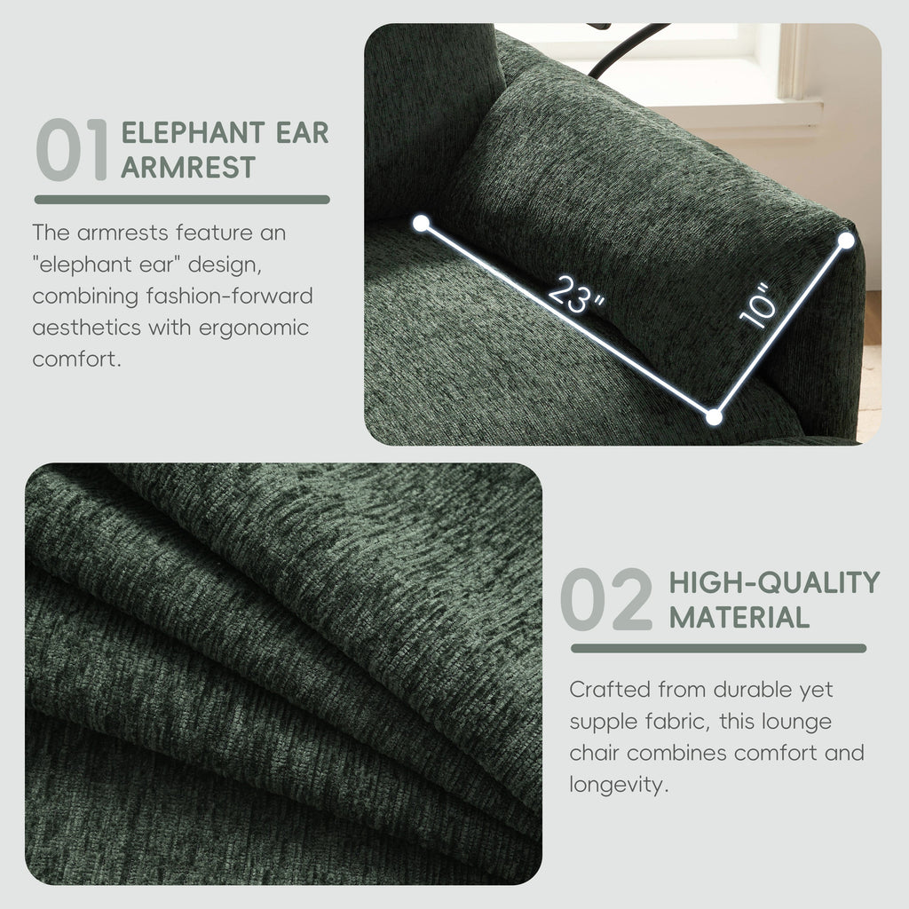 38' Single Sofa with Storage Ottoman, Adjustable Phone Holder, USB Charger, Side Storage Pockets, Pillow-Like Armrests, Wide Seat Chaise Lounge for Living Room&Apartment, Chenille, 4 Colors