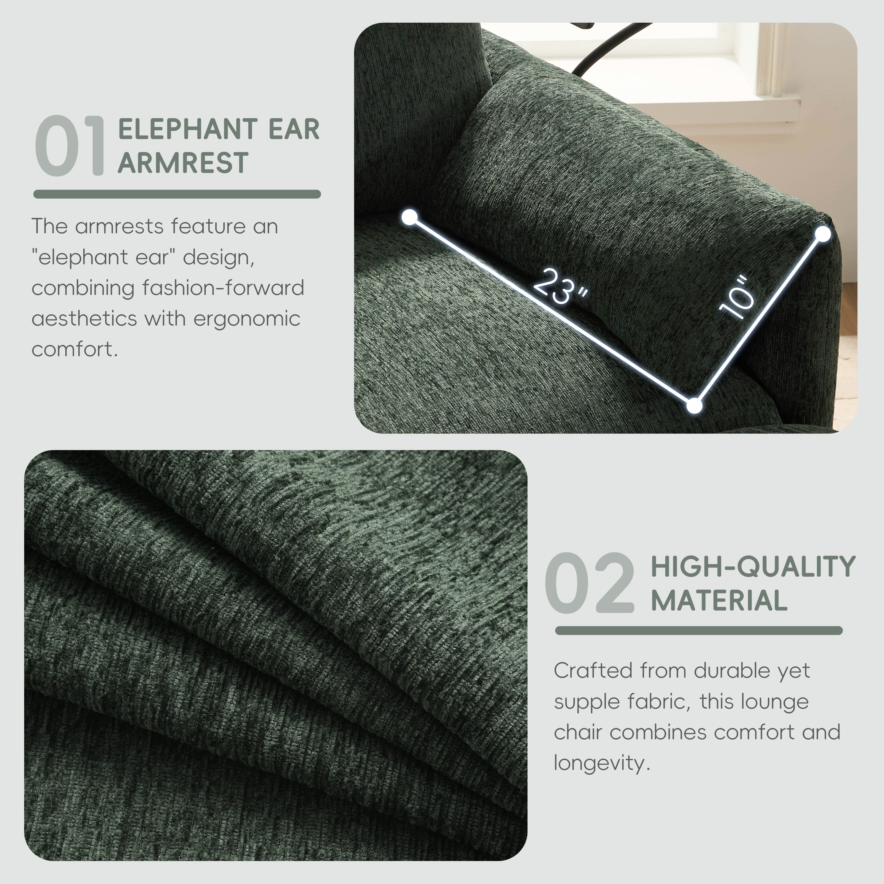 38' Single Sofa with Storage Ottoman, Adjustable Phone Holder, USB Charger, Side Storage Pockets, Pillow-Like Armrests, Wide Seat Chaise Lounge for Living Room&Apartment, Chenille, 4 Colors