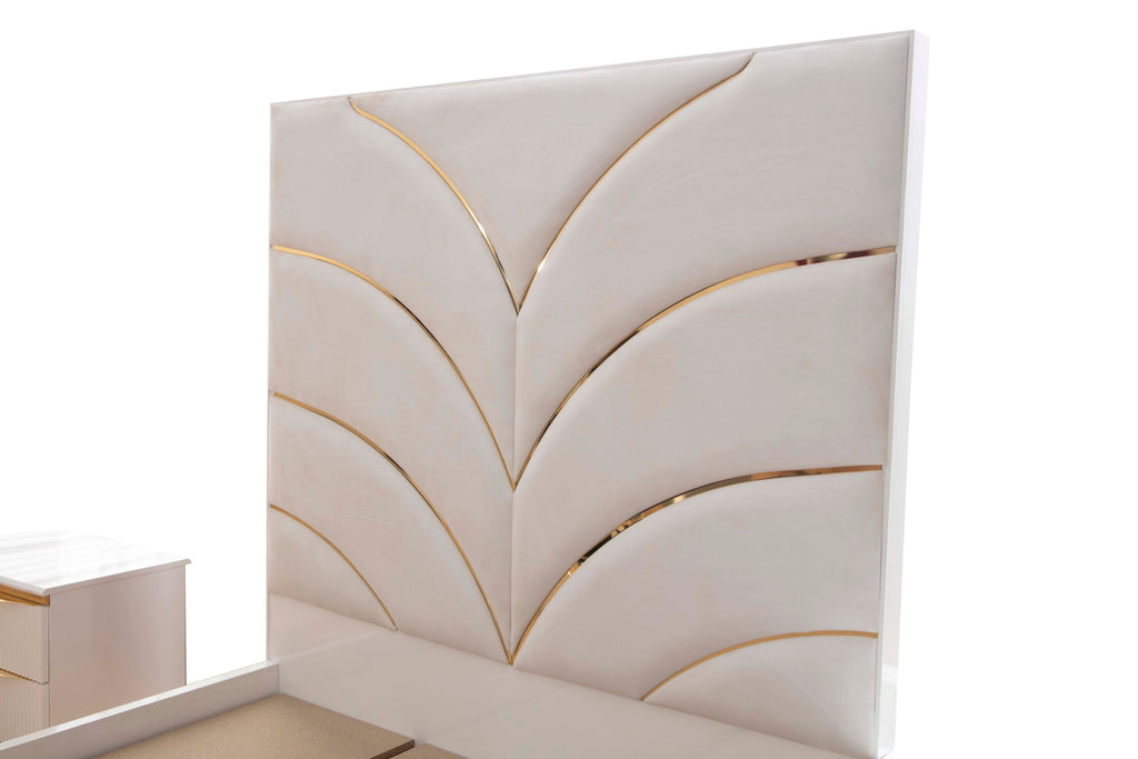 LAURA Gold Detailed Upholstery Queen 5-N Pc made with Wood in White(NJ INVENTORY)