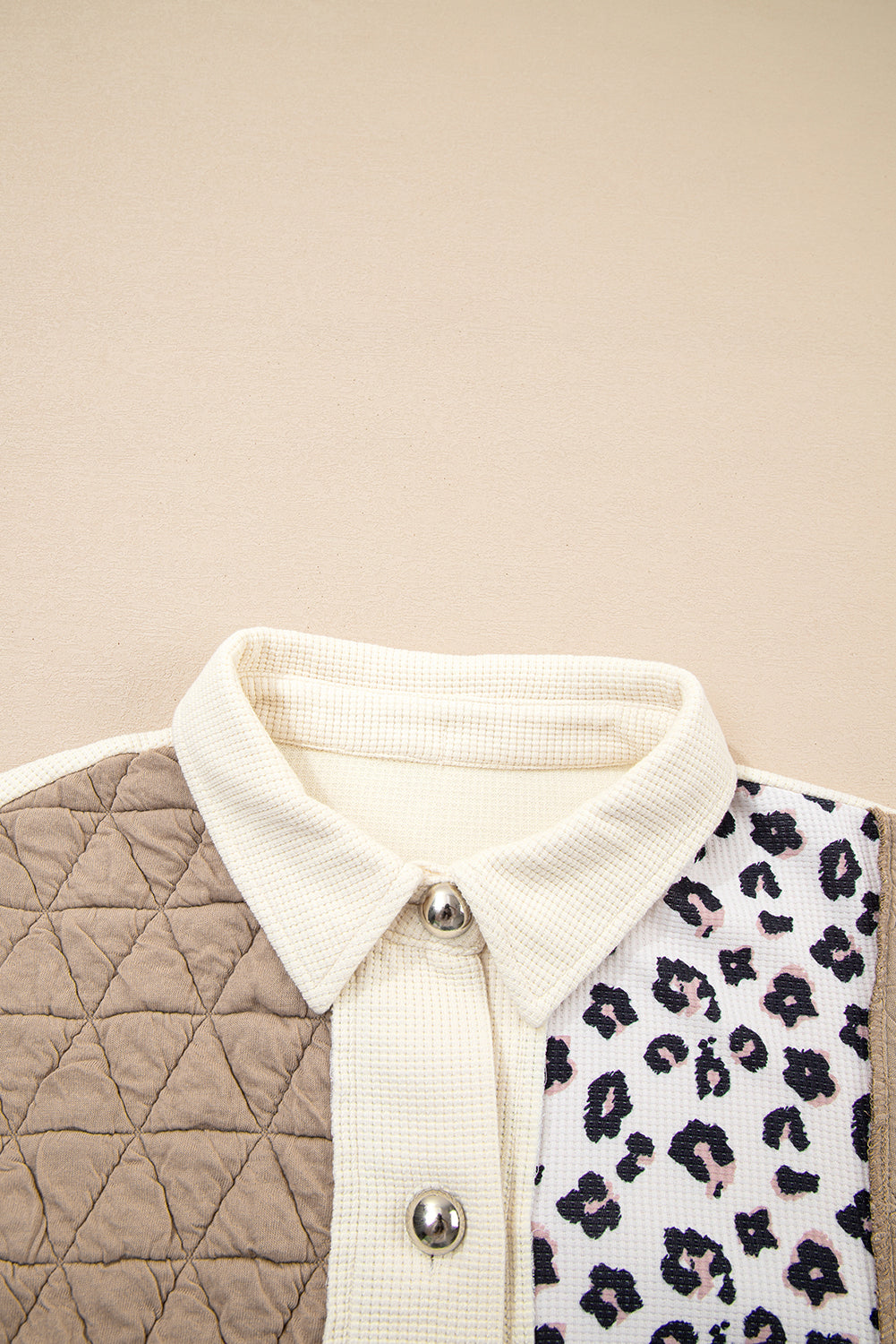 Leopard Waffle Quilted Patchwork Button Front Jacket