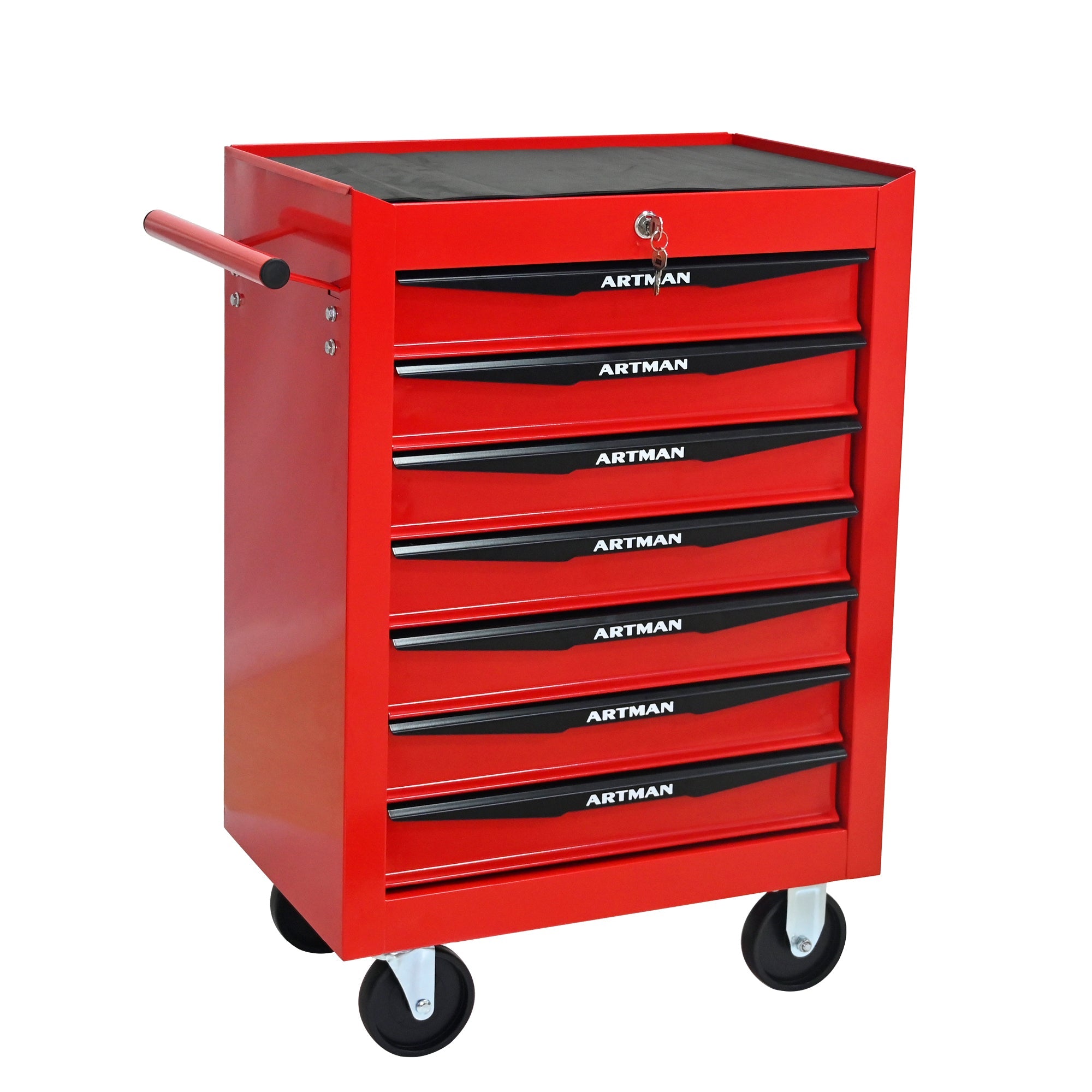 Rolling Metal Tool Chest with 7 Drawers, 20' Steel Storage Cabinet with Ball Bearing Slides, Red and Black Finish