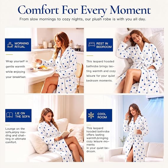 Women's Fleece Plush Warm Long Bathrobe