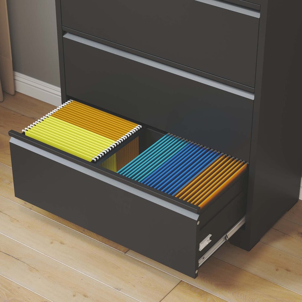Modern Black 5-Drawer Steel Lateral File Cabinet with Lock for Legal/Letter/A4/F4 Files