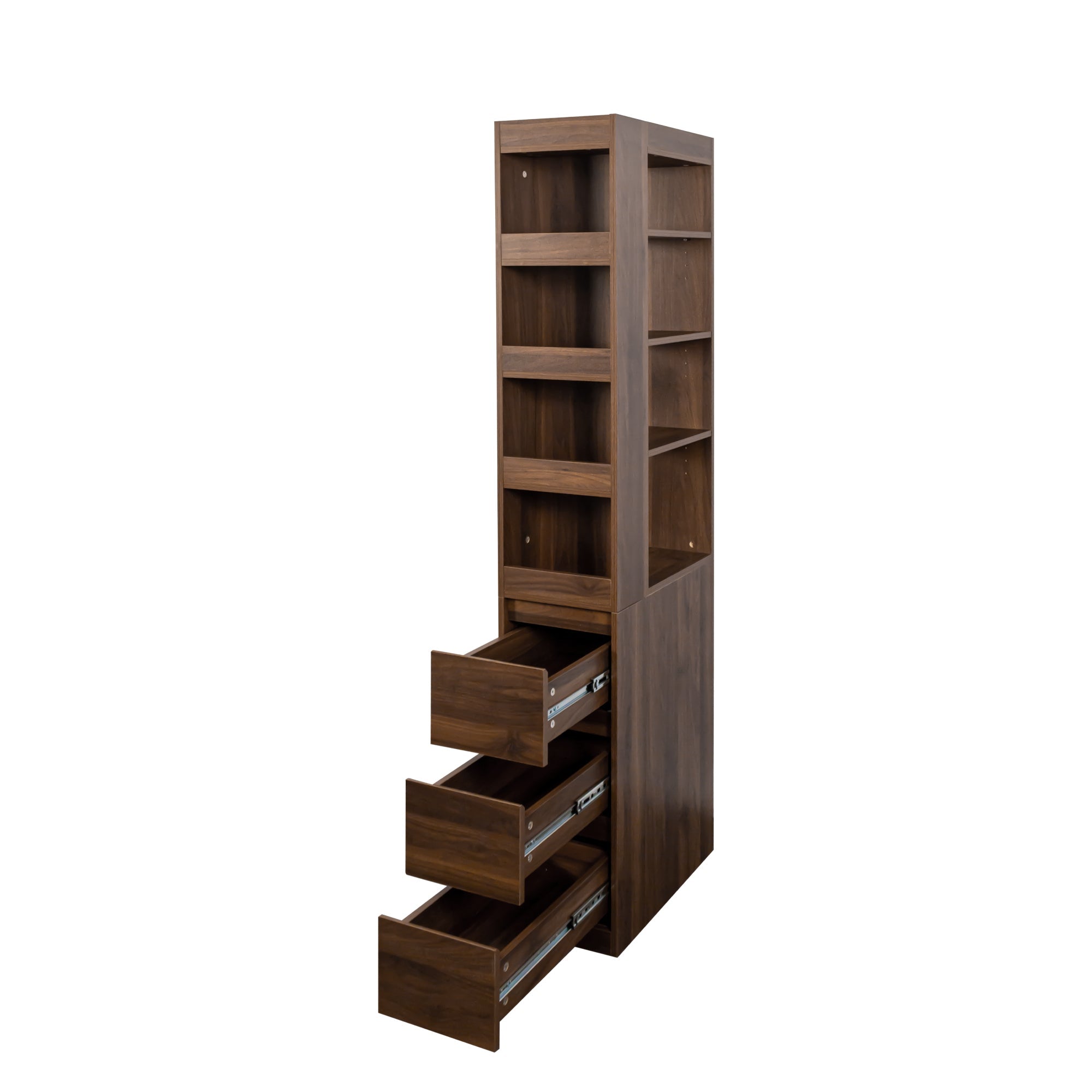 70.87' H Display Storage  Cabinet , 4-Tier Shelf, 3 Side Drawers & 4 small display shelves , Modern Wooden Tall Bookshelf Bookcase for Living Room Home Office