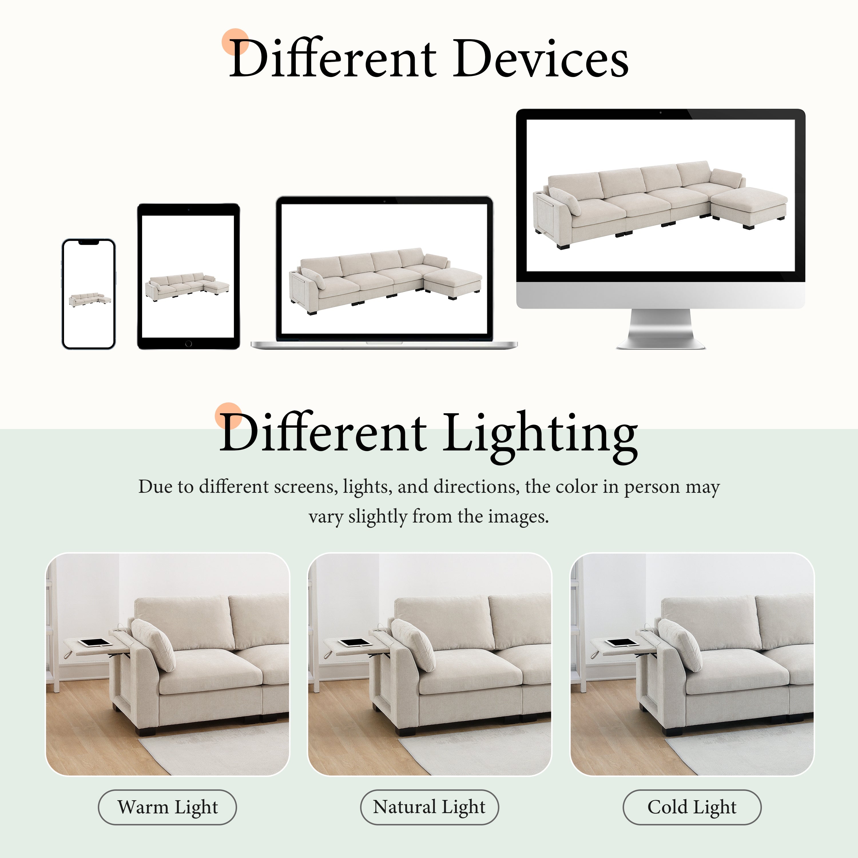 [VIDEO]130' Modular Sectional Sofa, L-Shape with Folding Table and Dual-Port Charging, Side Storage Pockets, 2 Armrest Pillows, Free Movement Ottoman, High Density Foam, Chenille, 5 Seat, 2 Colors