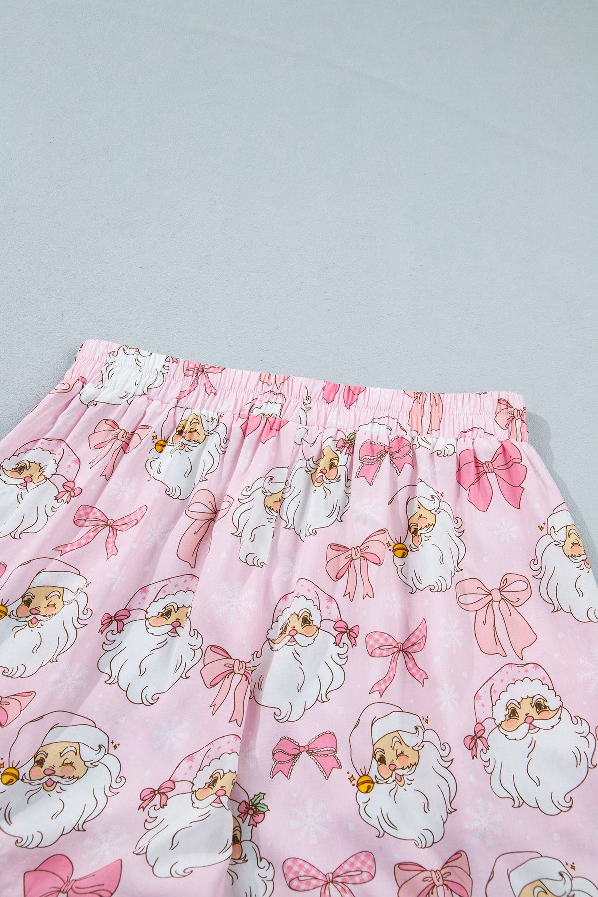 Christmas Santa Print Top & Shorts Pajama Set