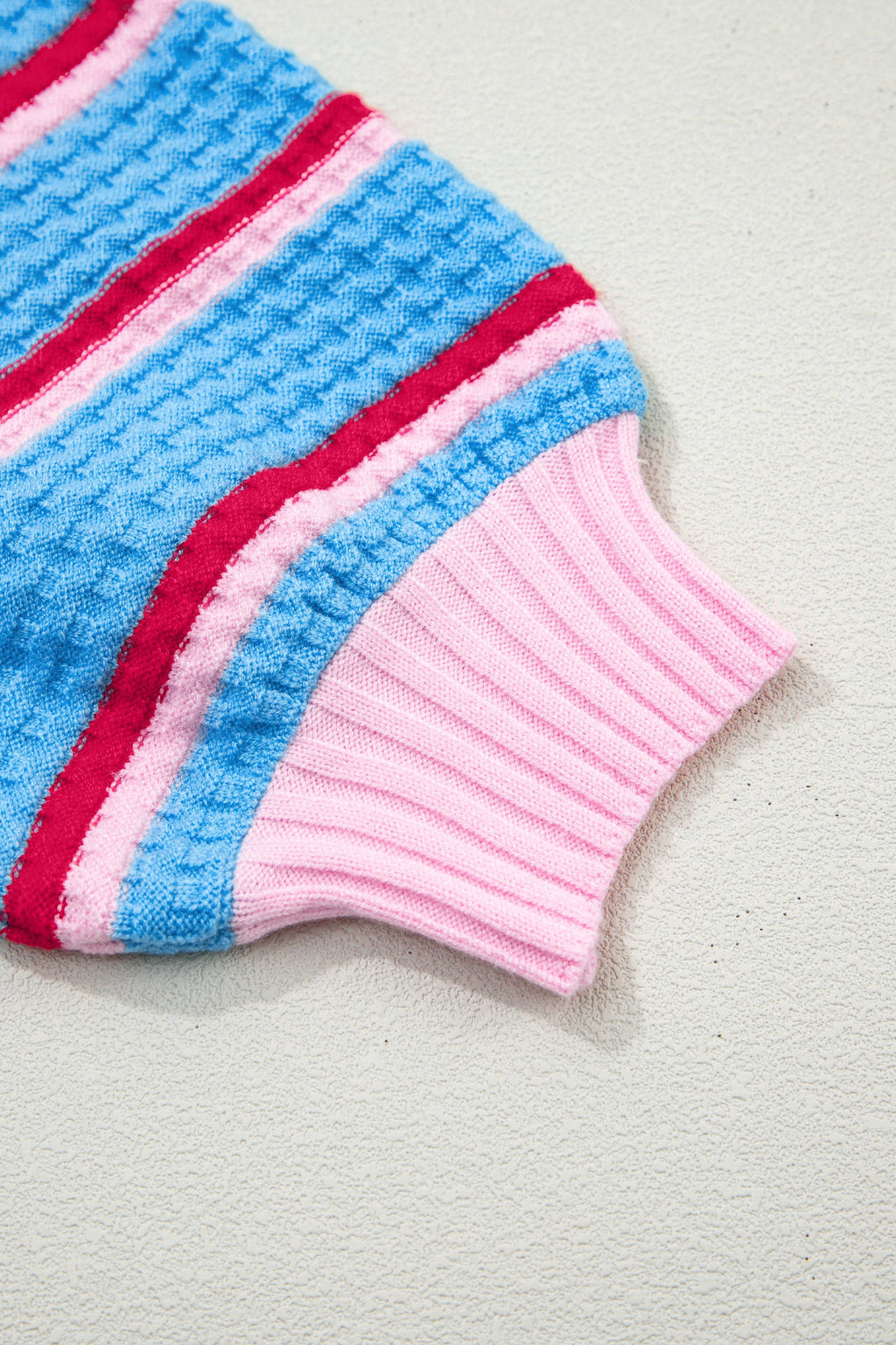 Stripe Colorblock Trim 3/4 Sleeve Sweater Top