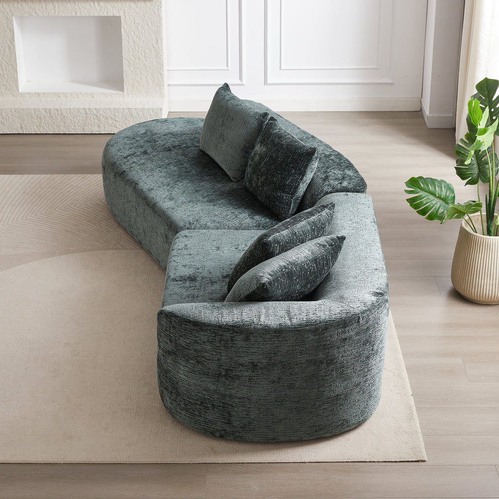 Modern Upholstered Oversized Sectional Sofa, 114-Inch Chenille 4-Seater Extra Deep & Wide Seat Curved Cloud Couch with 4 Throw Pillows, Free Combination Sofa Couch for Living Room,Bedroom