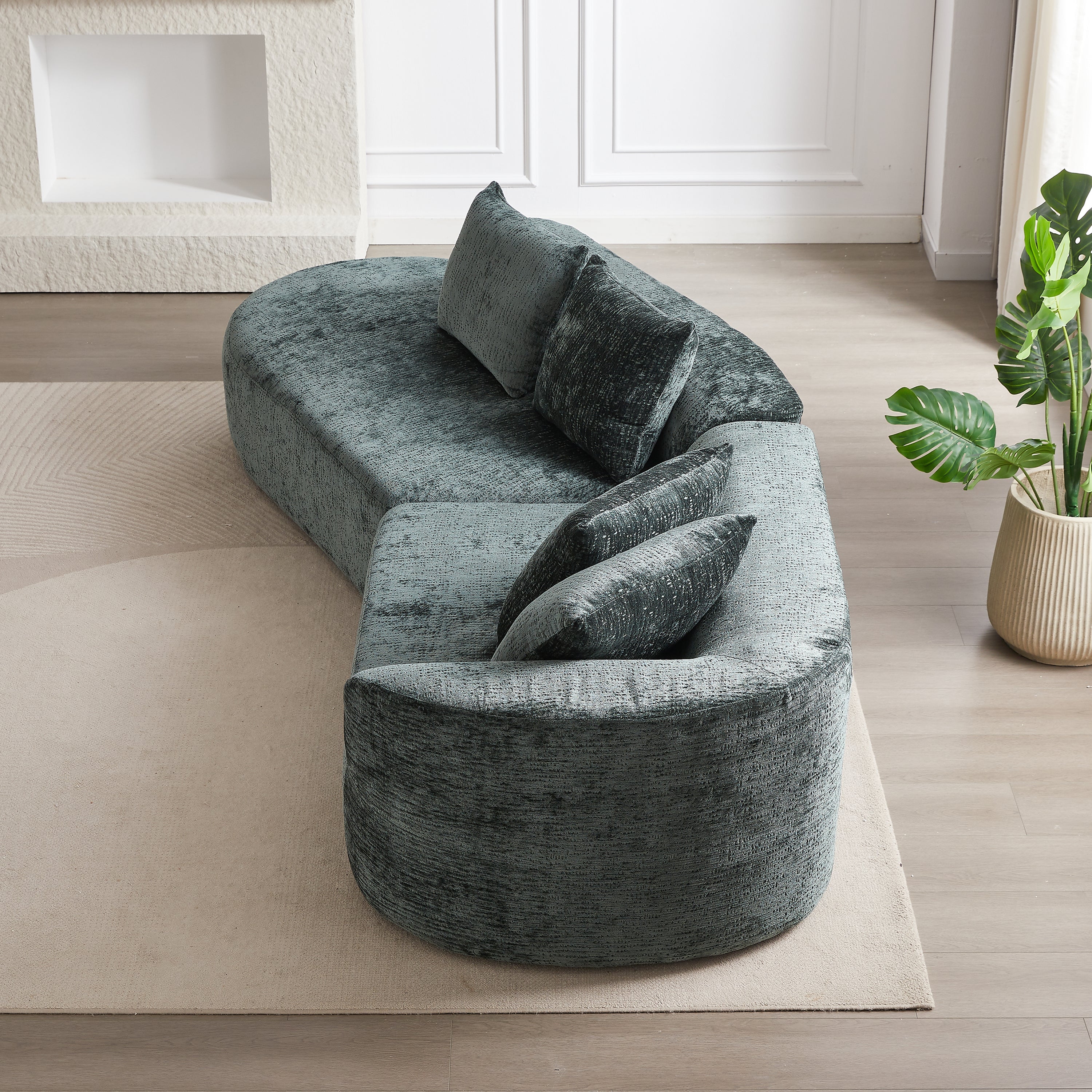 Modern Upholstered Oversized Sectional Sofa, 114-Inch Chenille 4-Seater Extra Deep & Wide Seat Curved Cloud Couch with 4 Throw Pillows, Free Combination Sofa Couch for Living Room,Bedroom