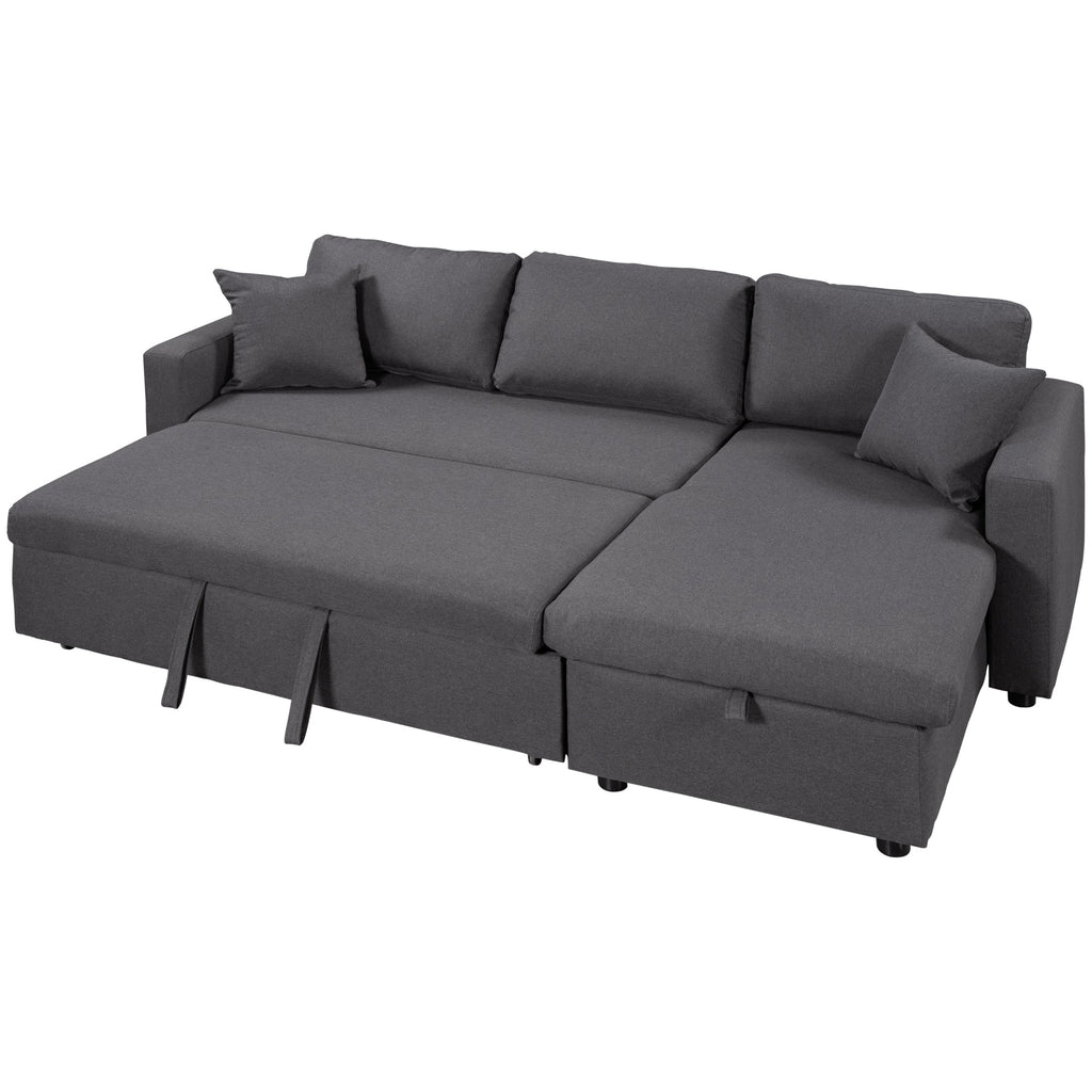 U_STYLE 87.44' Upholstery Sleeper Sectional Sofa Grey with Storage Space, 2 Tossing Cushions