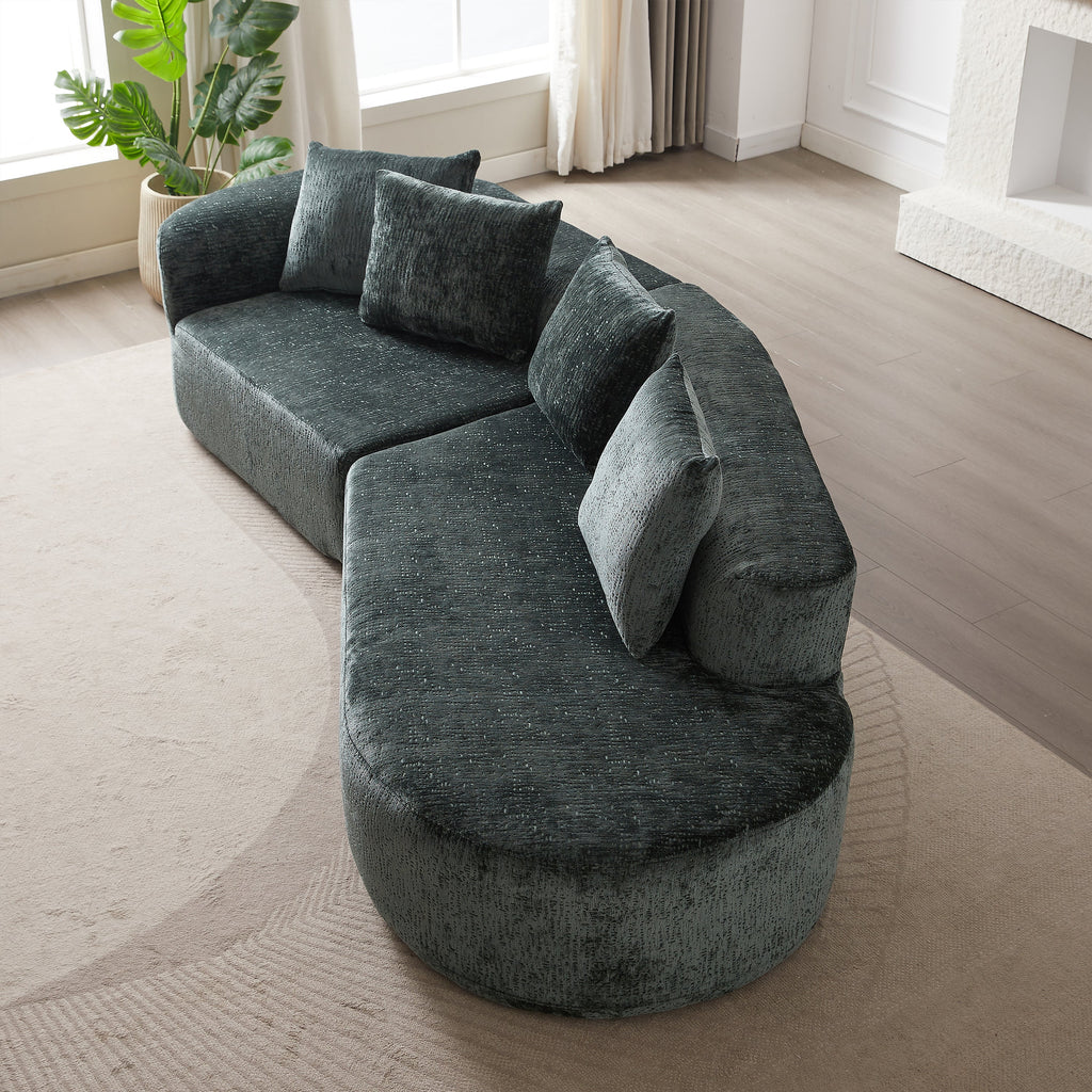 Modern Upholstered Oversized Sectional Sofa, 114-Inch Chenille 4-Seater Extra Deep & Wide Seat Curved Cloud Couch with 4 Throw Pillows, Free Combination Sofa Couch for Living Room,Bedroom