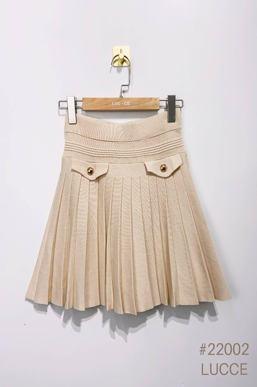 Khaki Pleated knit skirt -clearance