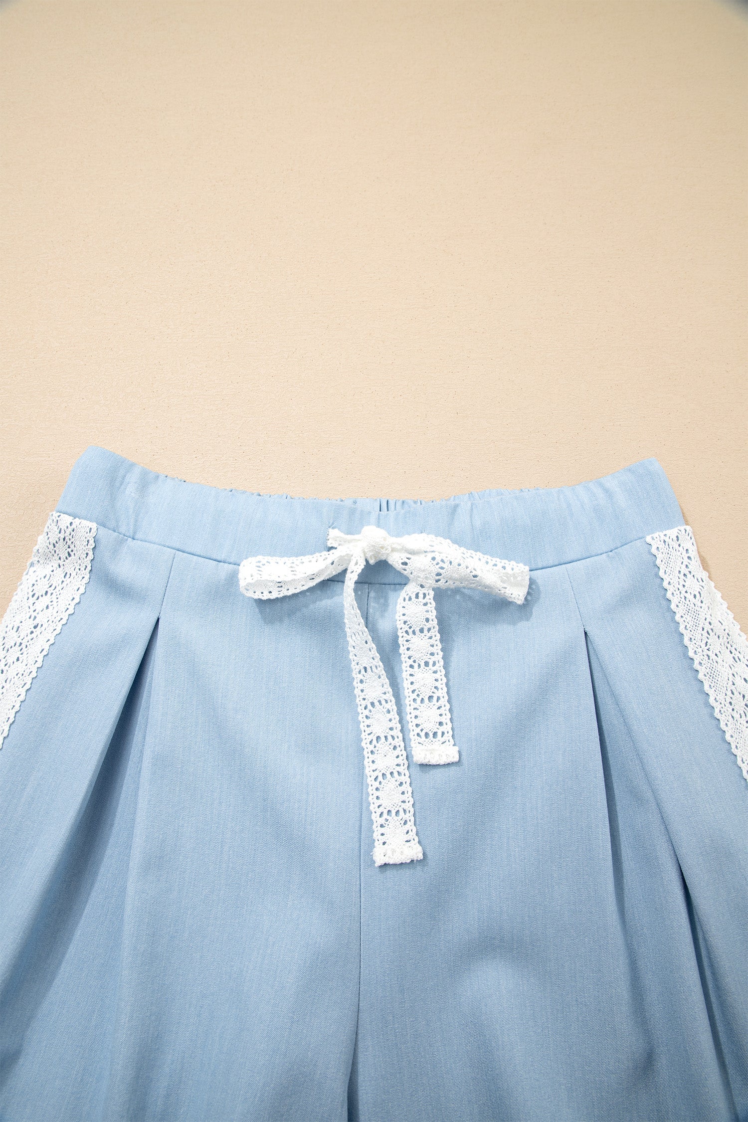 Floral Lace Patch Pocket Pleated Wide Leg Pants