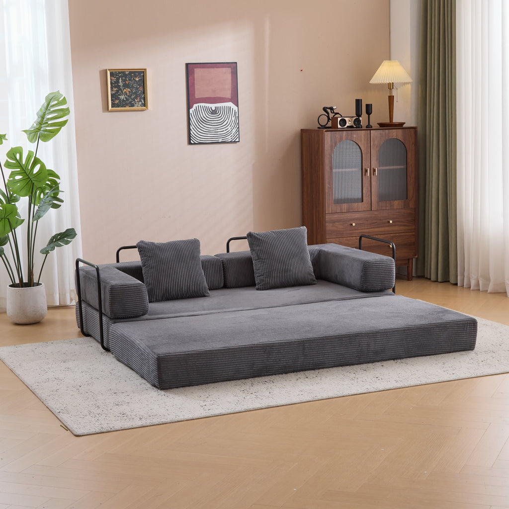 Floor Couch,Compression Sofa,Convertible Floor Sofa Bed-with Pillow Back Support Armrest,Comfy Futon Couch Lounge Sleeper Bed,Corduroy Fabric,for Living Room Bedroom (dark grey)