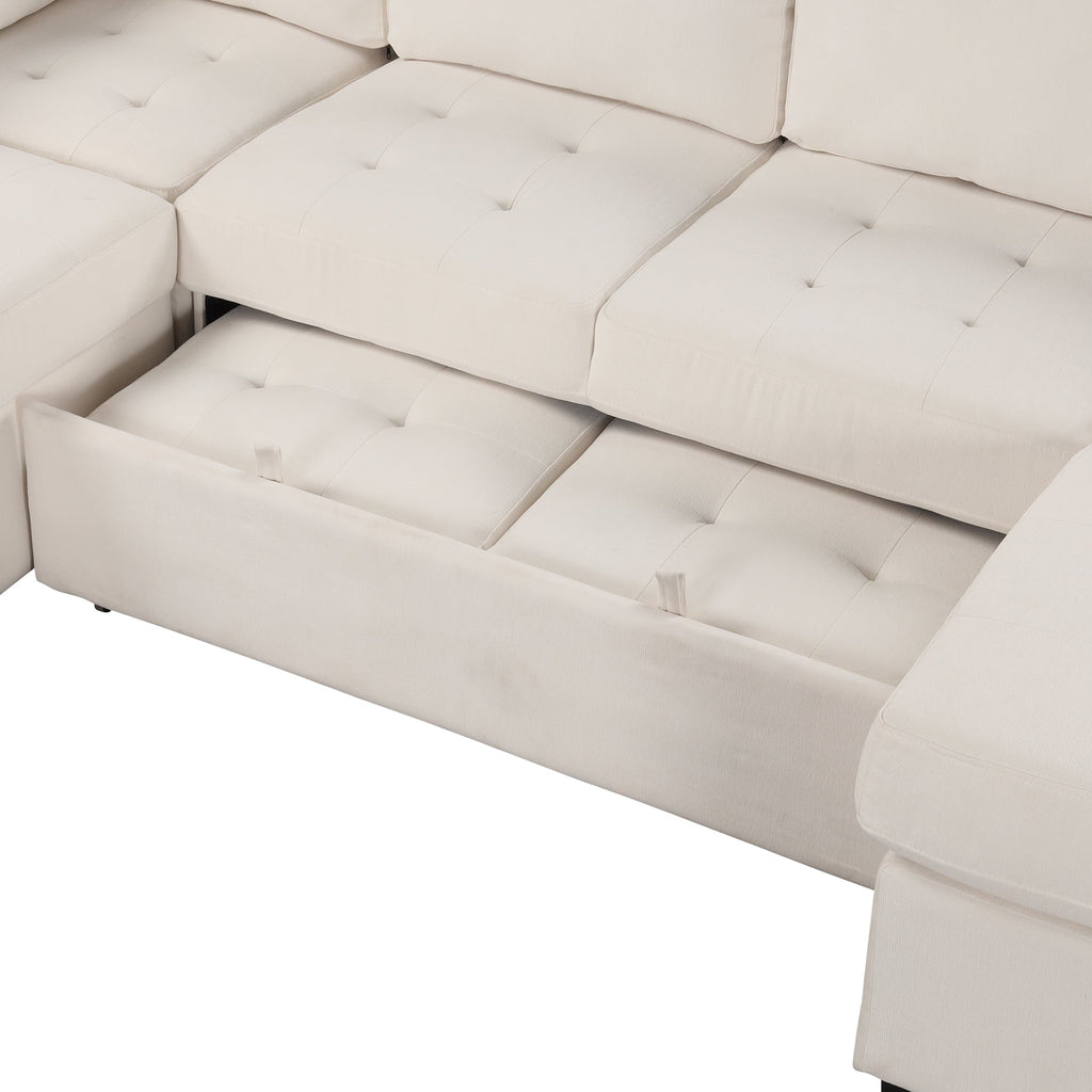 U_Style Sectional Sleeper Sofa with Pull-out Bed and Lounge Chair, USB and Type-C Interfaces, Suitable for Living Room, Office, and Spacious Spaces