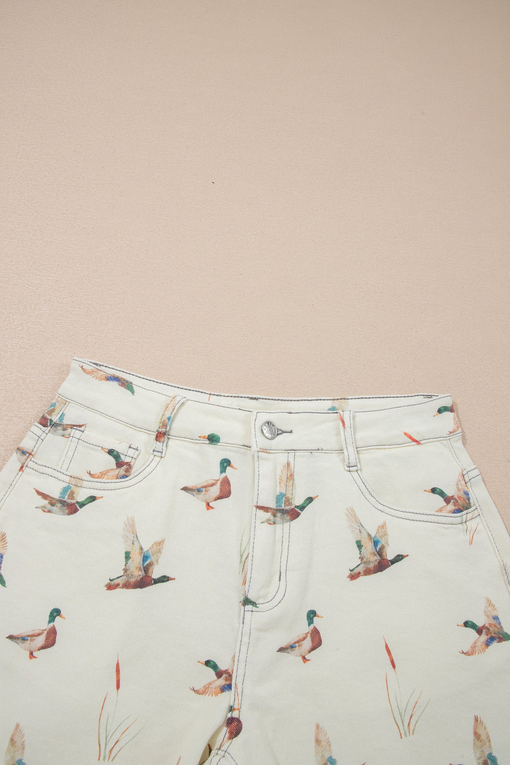 Mallard Duck Denim High Waist Frayed Shorts