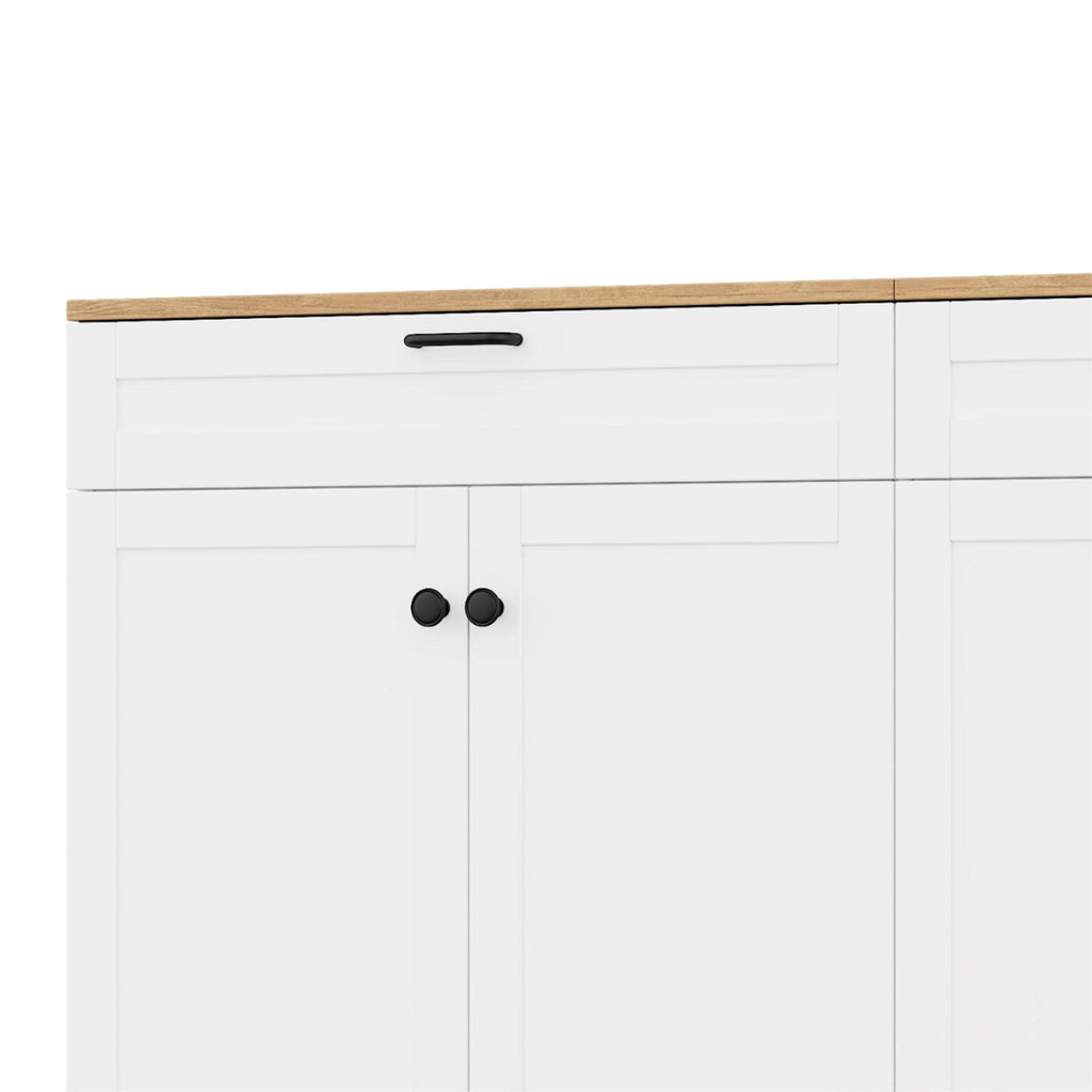 ON-TREND 3-Piece Farmhouse Entertainment Center with Storage Cabinet for TVs Up to 70', Mid-Century TV Stand with Bookshelf, Rustic Versatile Sideboard with Adjustable Shelves for Living Room, White