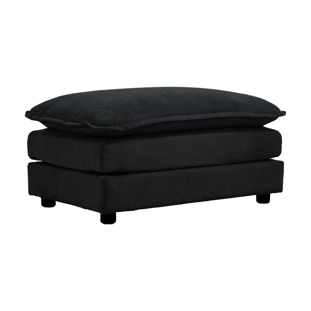 Chenille Two-Seater Sofa with 1 Footrest, 2 Seater L-Shaped Sectional with Ottoman,Loveseat with Ottoman for Small Living Space, Black Chenille