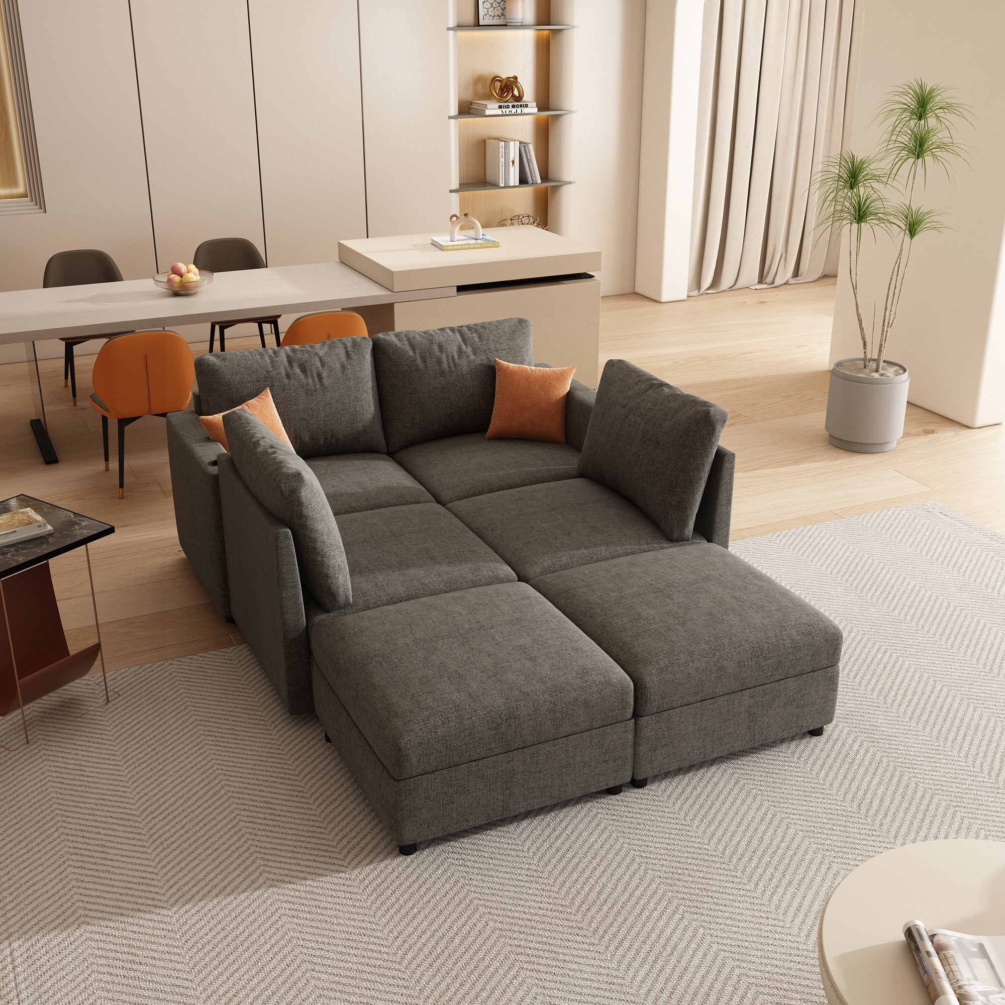 Modern Large Sectional Sofa, U-Shape Modular Sectional Couch with Storage Function,123' Sofa Bed with Ottoman,6 Seat Sectionals Chaise for Living Room,Chenille