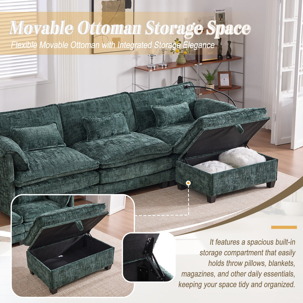 UNITED WE WIN 112' Oversized Sectional Sofa Cloud Couch for Living Room, Modern Chenille L Shaped Couch, Comfy Boucle Modular Sofa Sleeper with Movable Storage Ottoman, Phone Holder, USB Charging Port