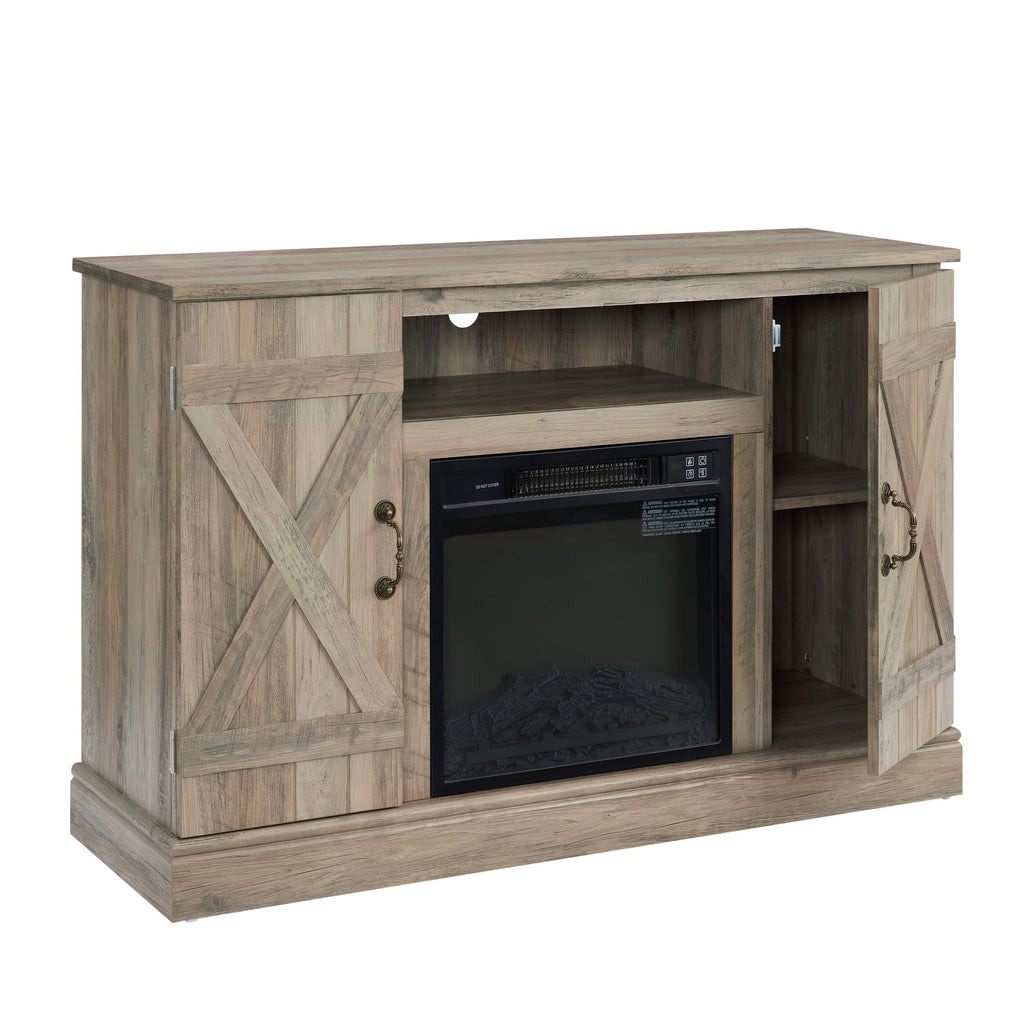 Farmhouse Classic Media TV Stand Antique Entertainment Console with 18' Electric Fireplace Insert for TV up to 50' with Open and Closed Storage Space, Gray Wash 47'W*15.5'D*30.75'H